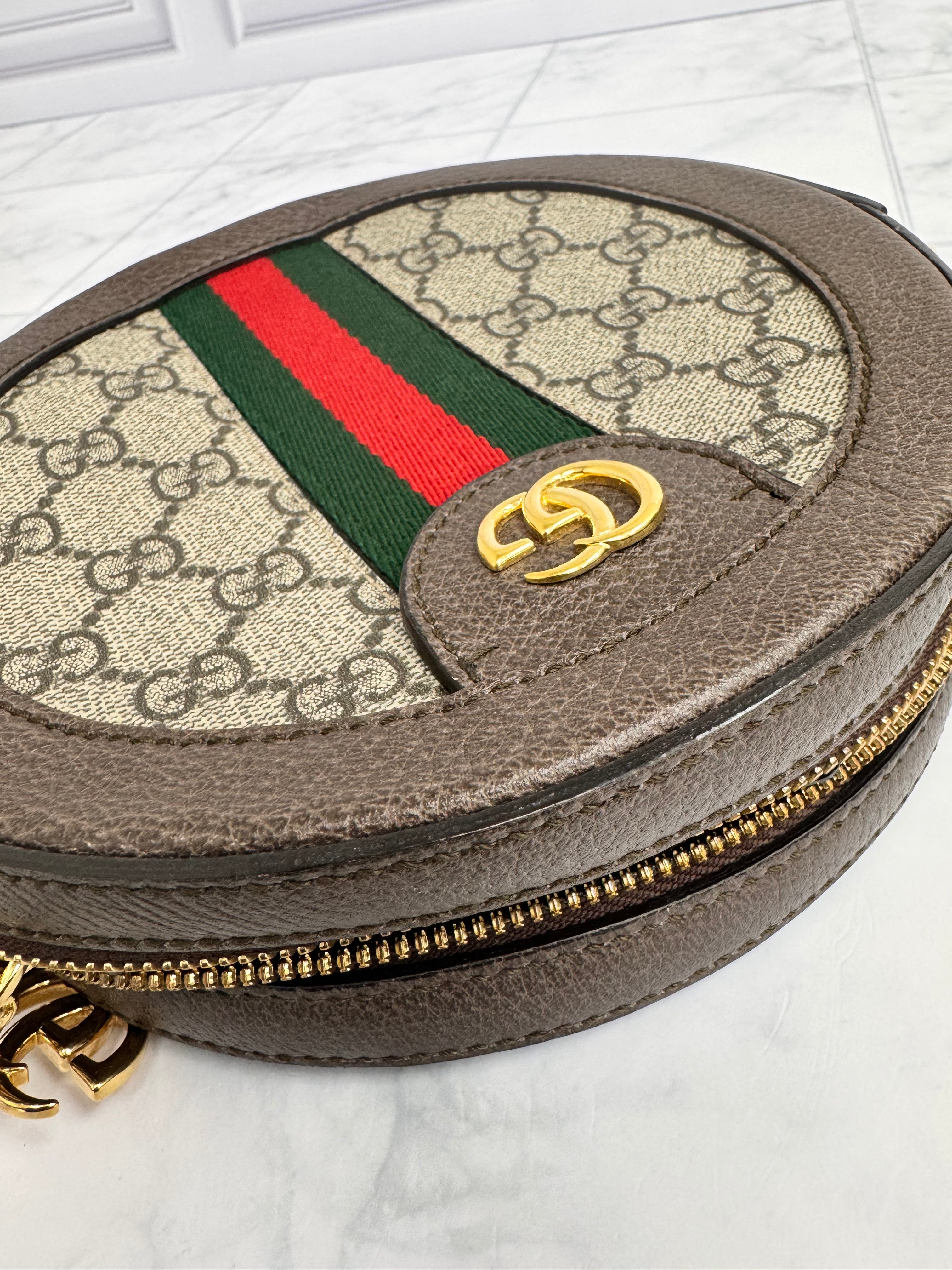 Gucci GG Supreme Web Canvas Ophidia Round Crossbody Bag