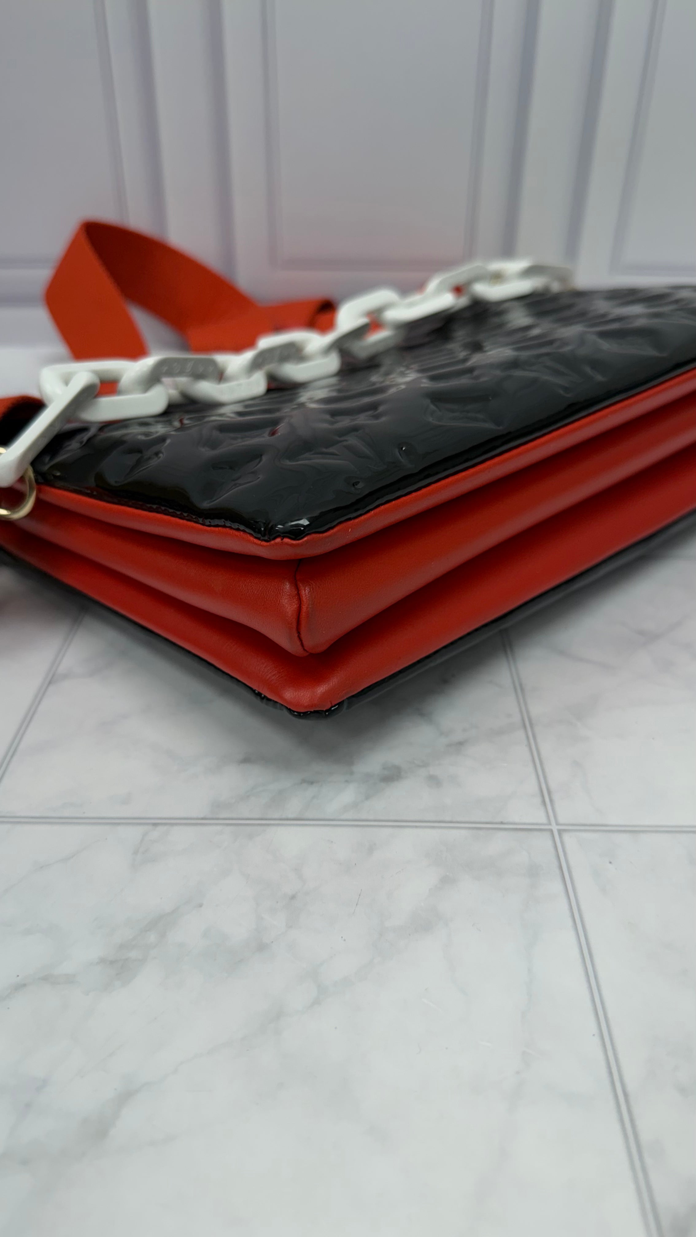 Louis Vuitton Black Patent Leather & Red Lambskin Coussin MM