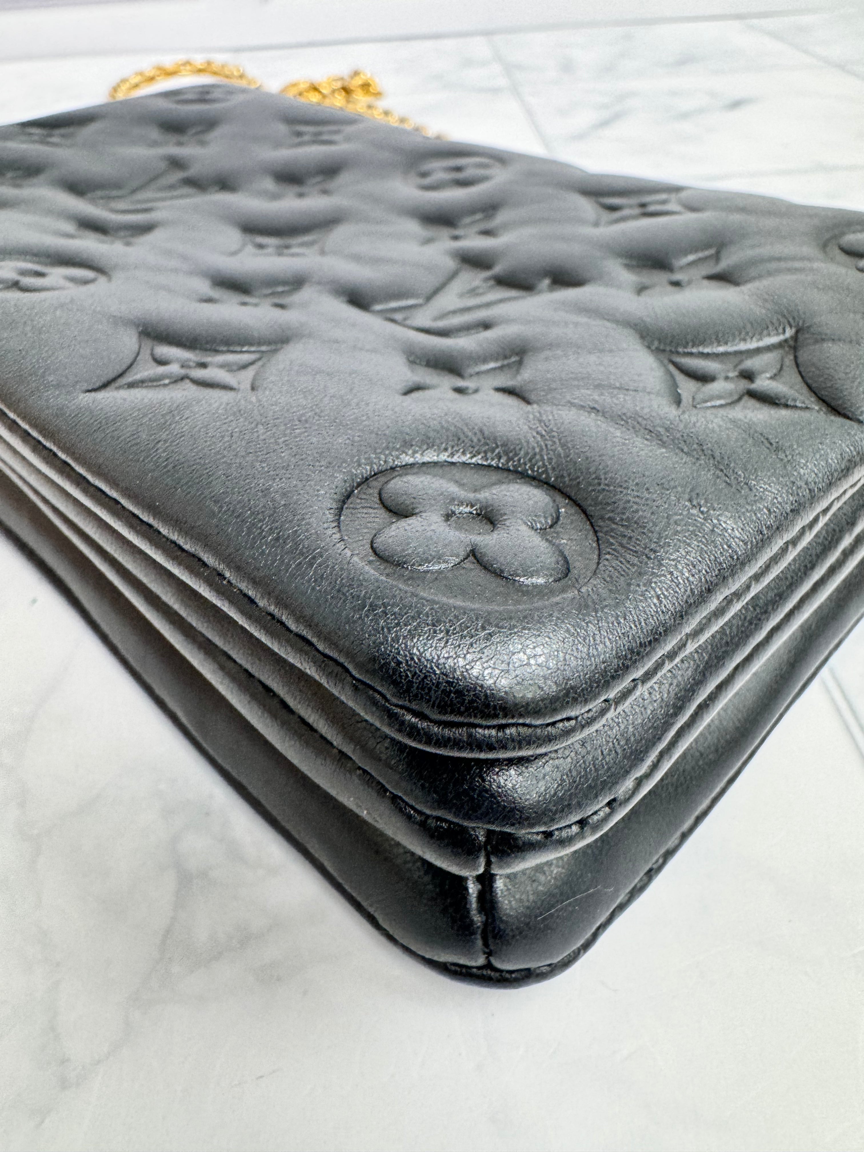 Louis Vuitton Black Monogram Embossed Lambskin Pochette Coussin