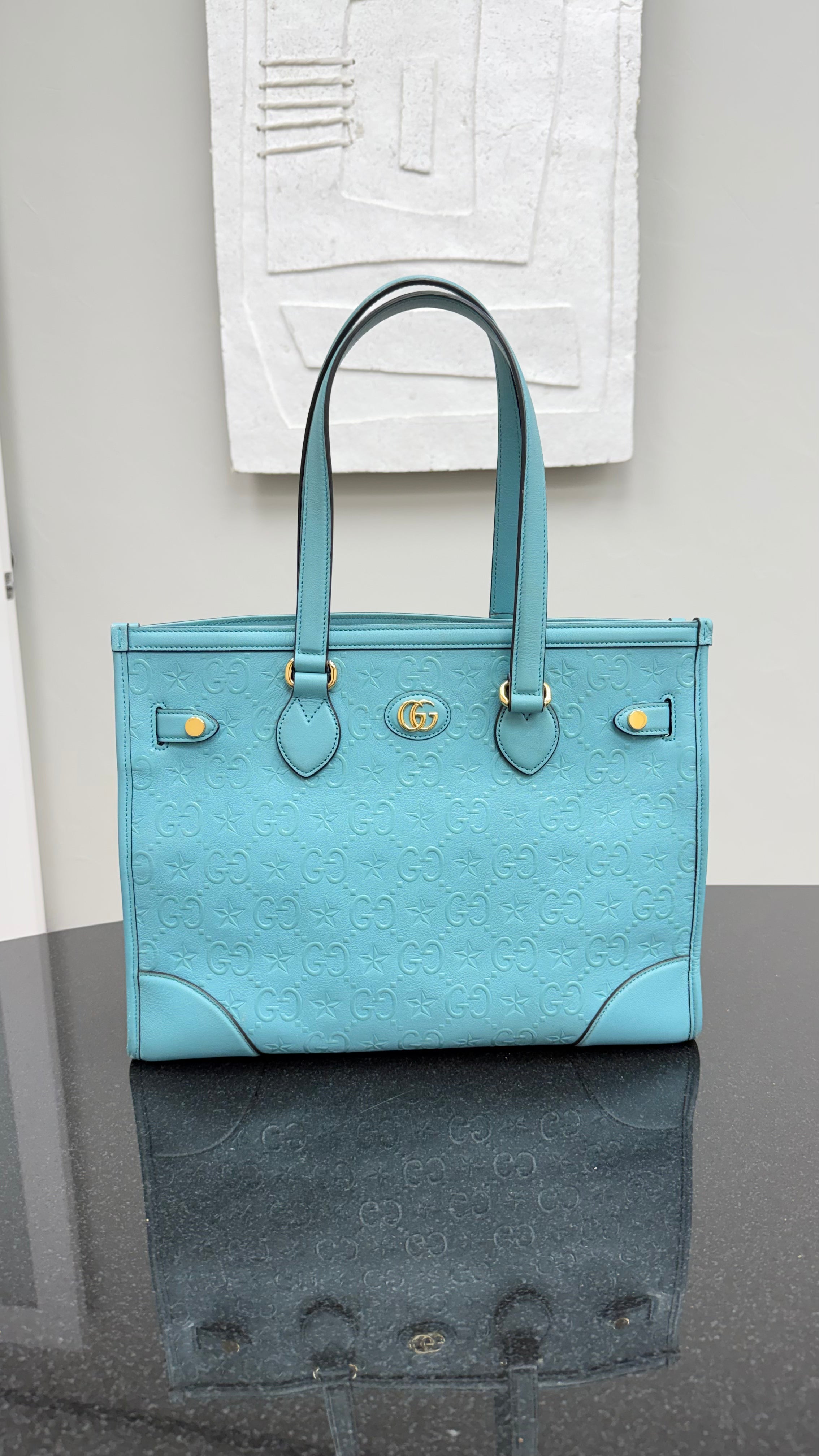 *DONS DROP* Gucci Teal GG Embossed Leather Marmont Shoulder Tote
