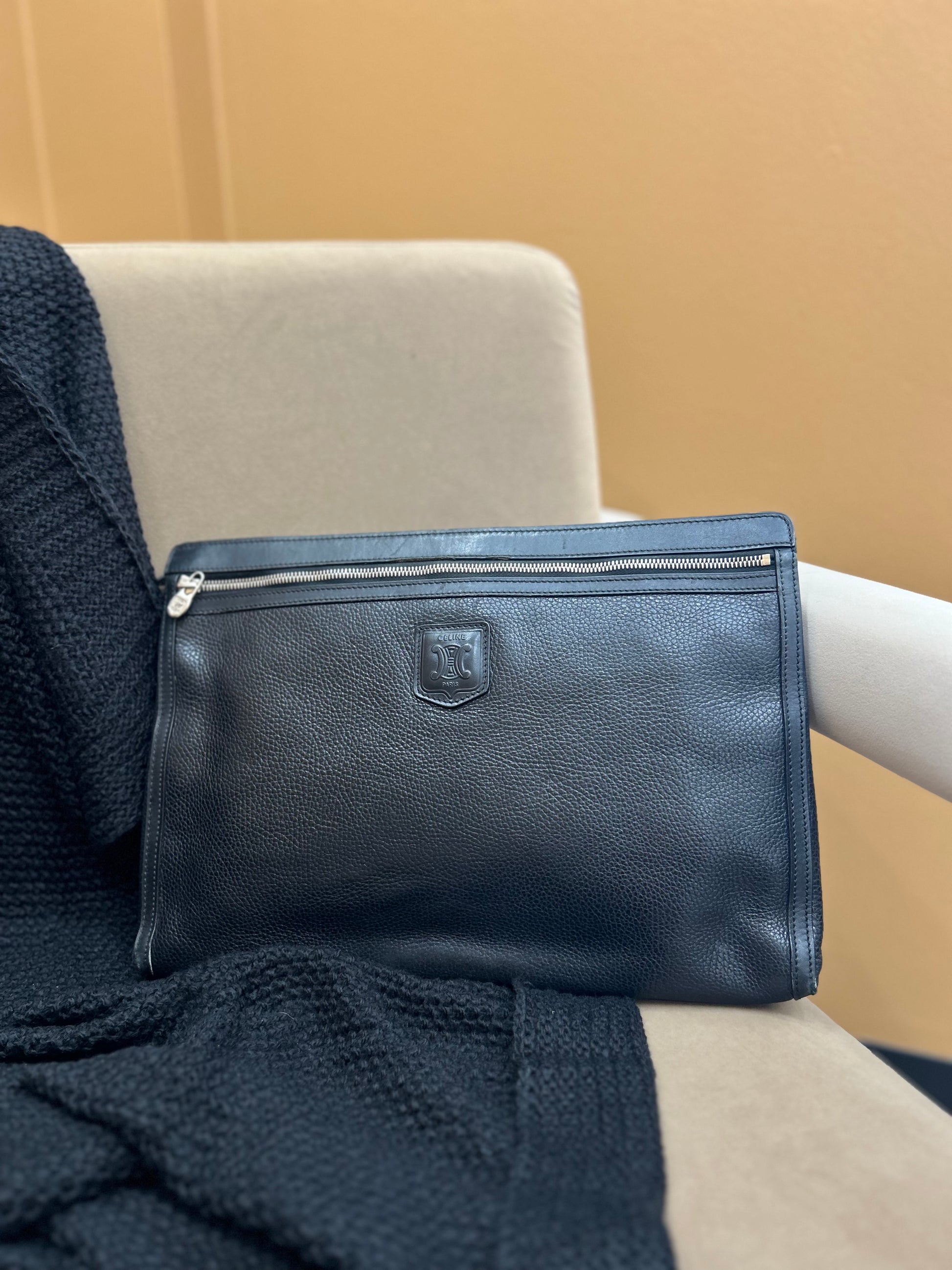 Celine Black Leather Clutch Bag