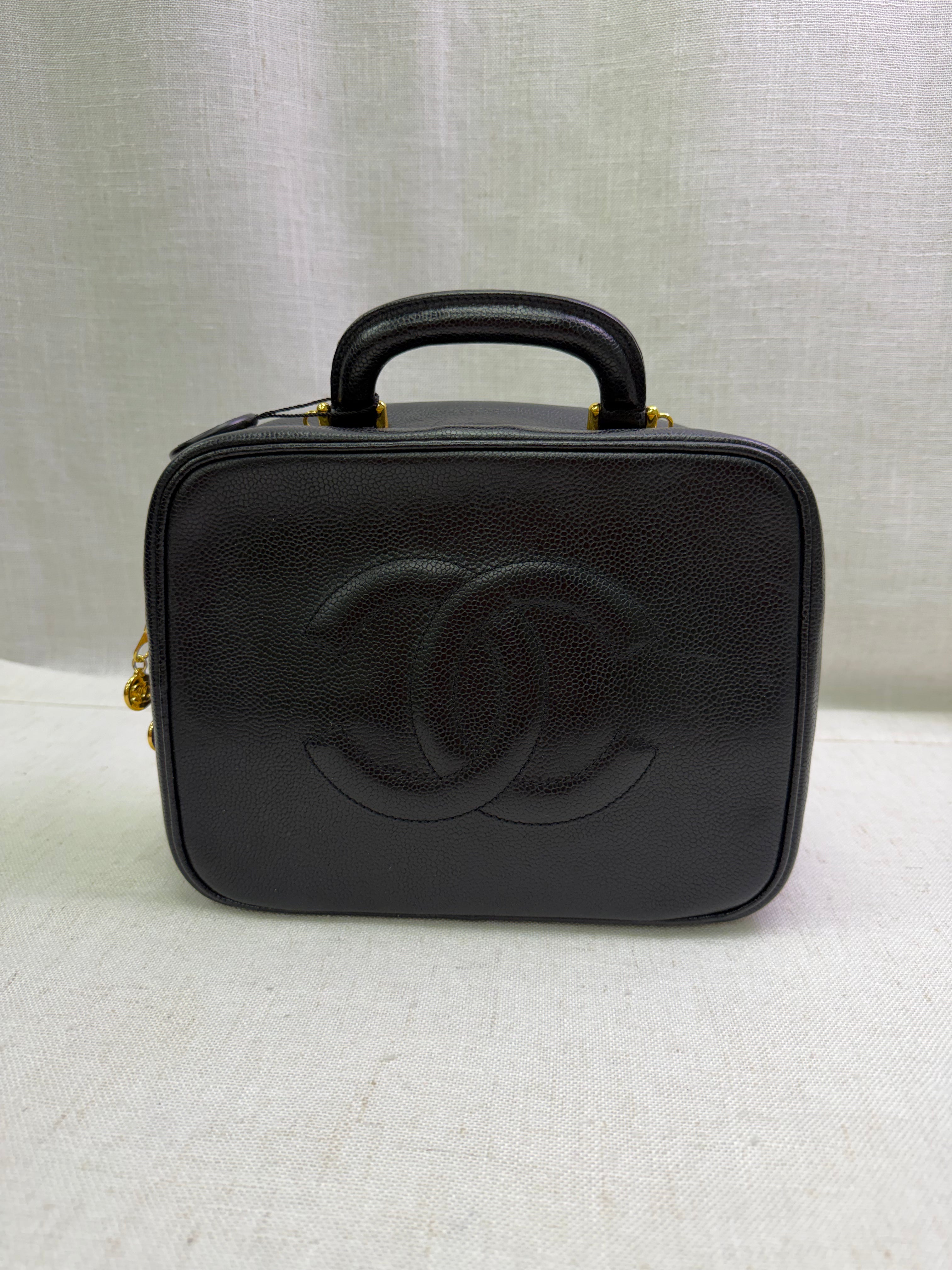 Chanel Black Caviar Leather Top Handle Vanity Bag