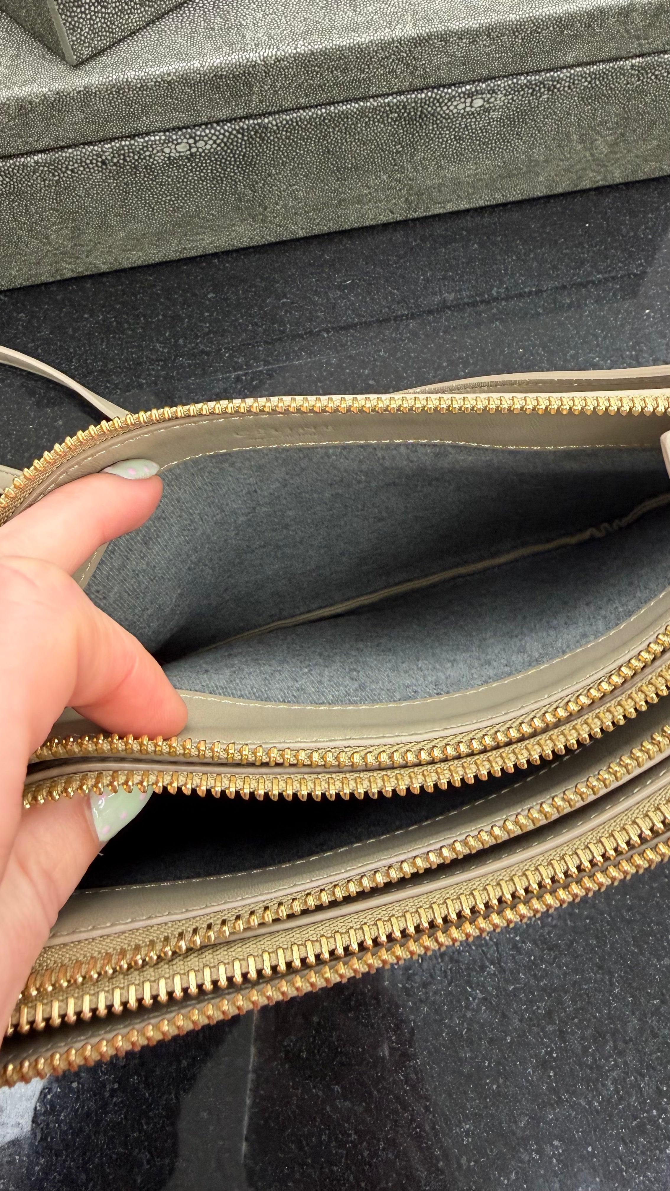 Celine Beige Lambskin Small Trio Zip Pouch Crossbody