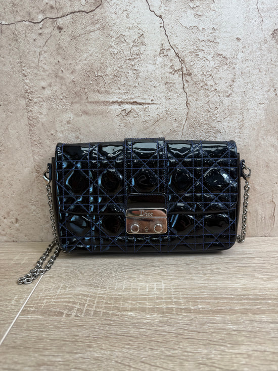 Christian Dior Navy Patent Leather Cannage Chain Crossbody Bag
