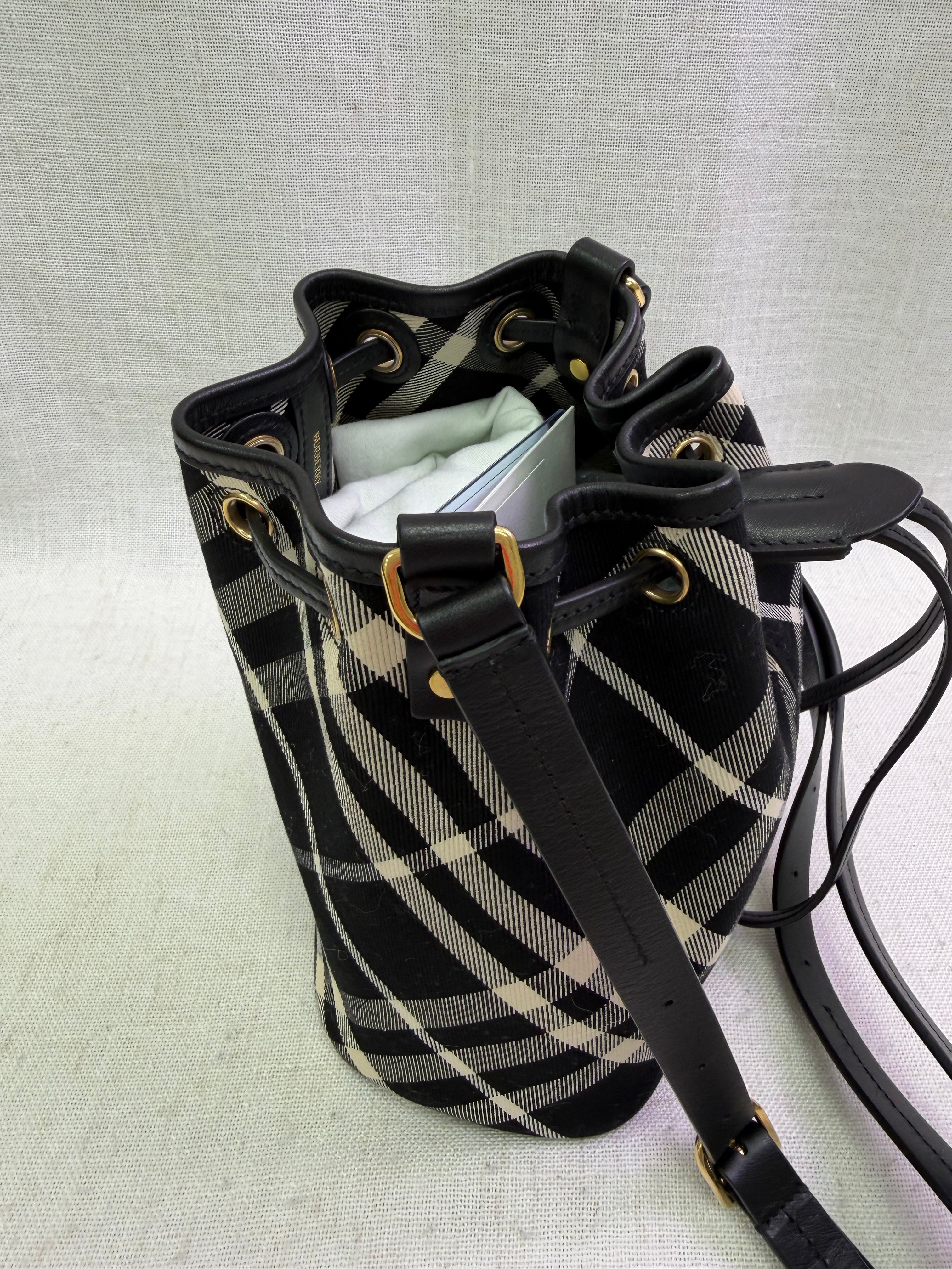LIKE NEW Burberry Black & White Check Canvas Bucket Bag