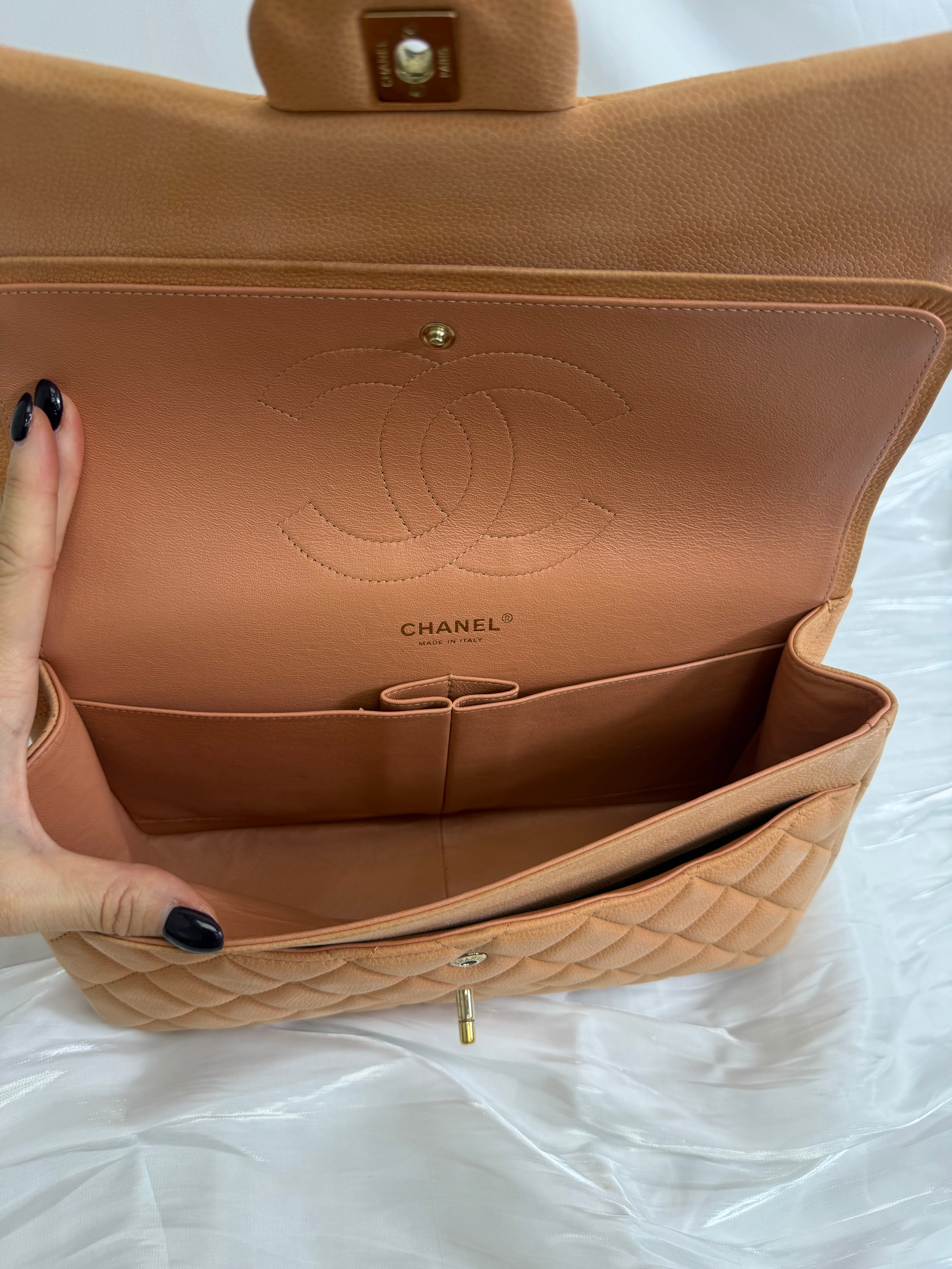 Chanel Peach Caviar Jumbo Double Flap Bag