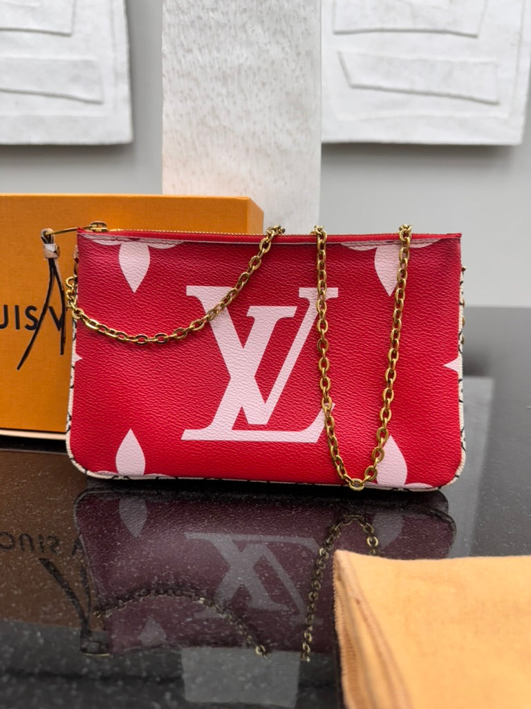Louis Vuitton Red And Pink Monogram Giant Double Zip Pochette