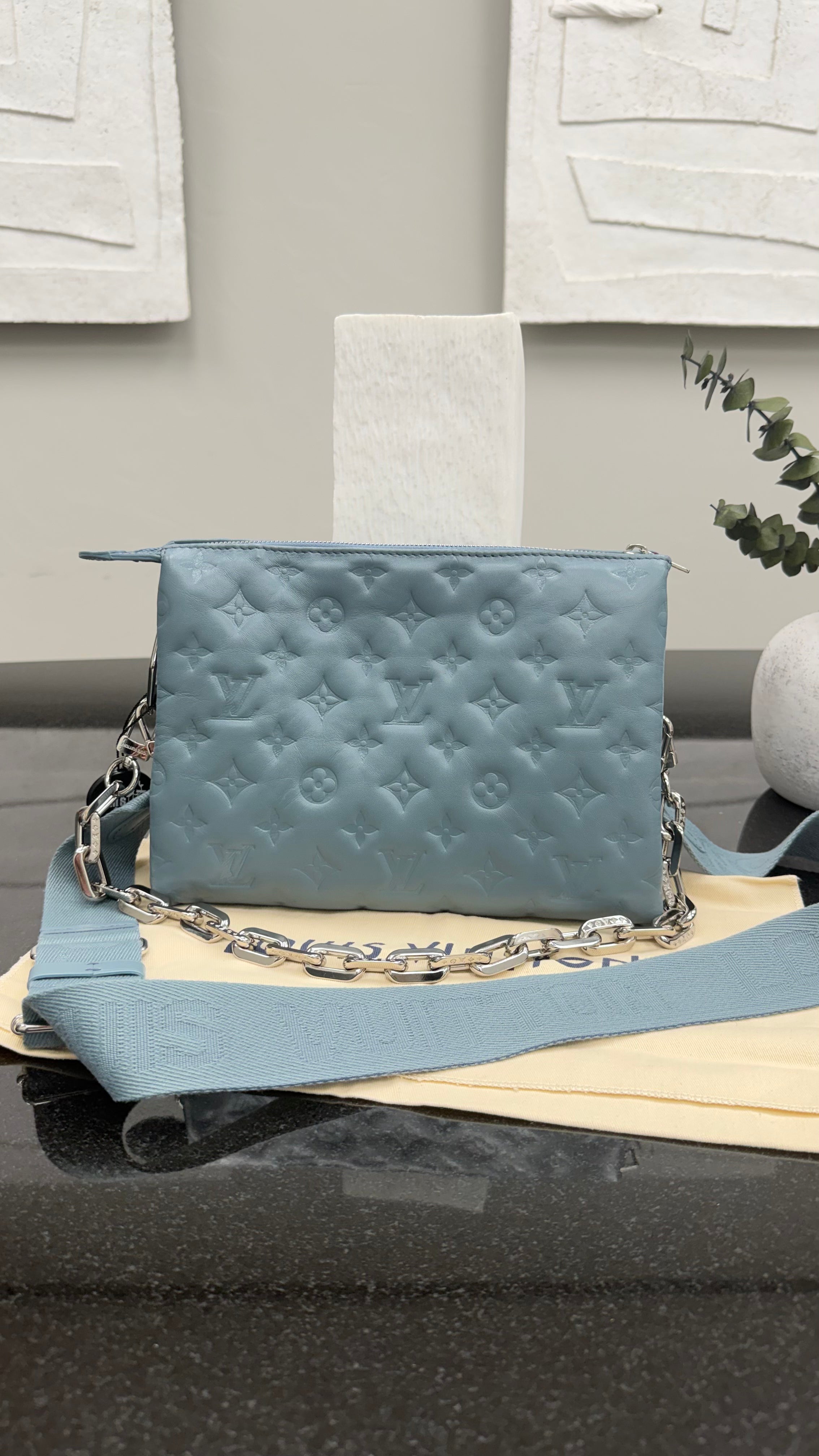 Louis Vuitton Blue Glacier Monogram Embossed Coussin PM