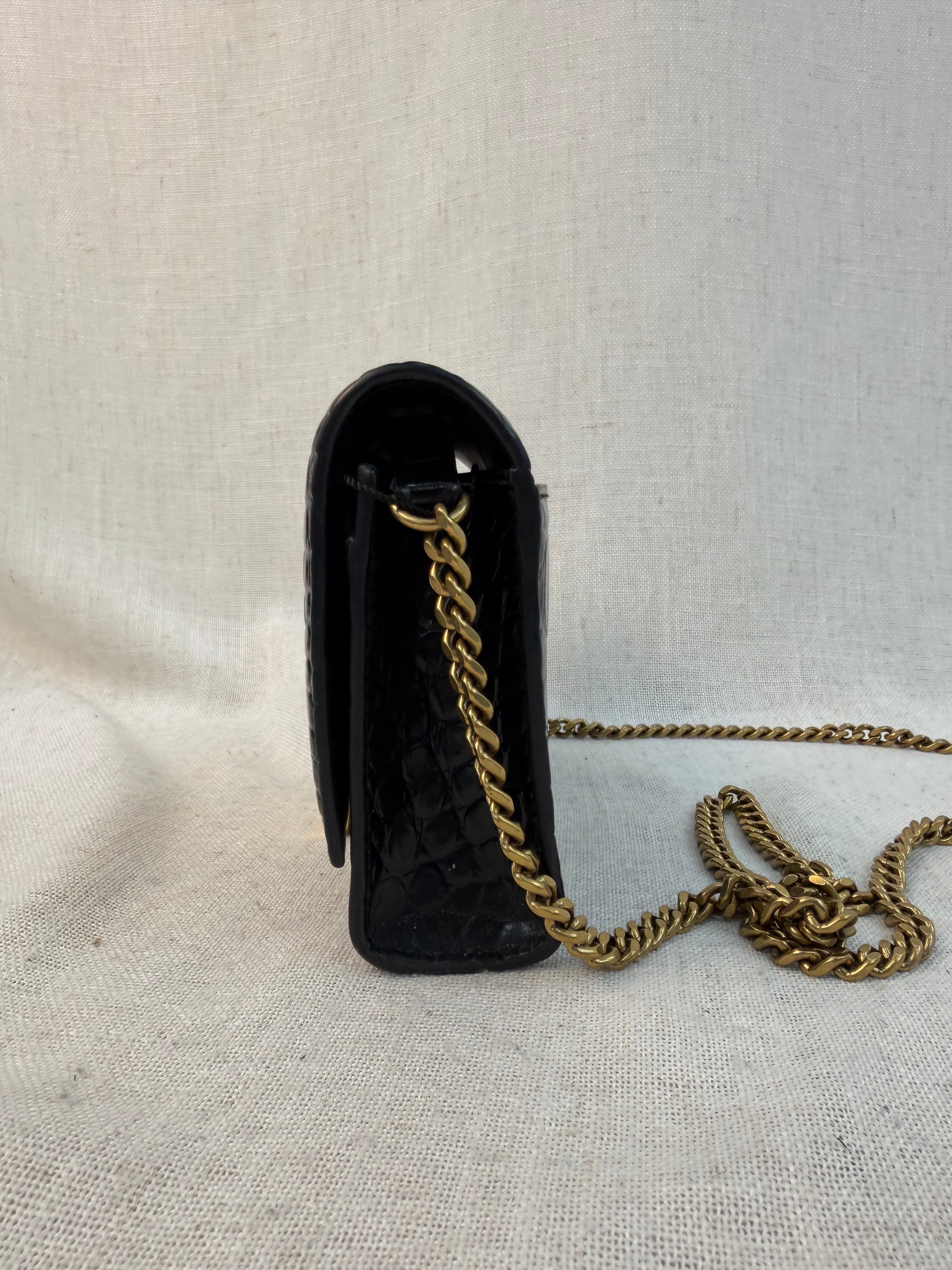 Balenciaga Black Croc Embossed Hourglass Wallet on Chain