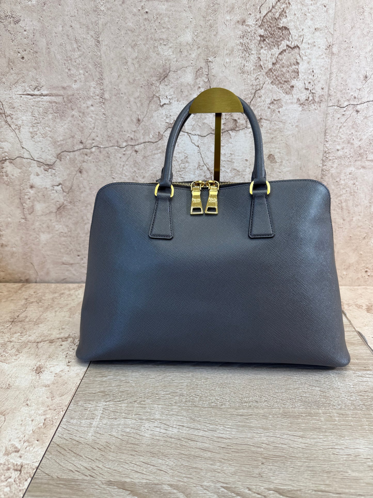 Prada Grey Saffiano Leather Top Handle Bag