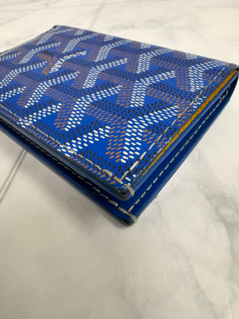 LIKE NEW - Goyard Blue Monogram Leather Saint-Marc Pocket Organizer Compact Wallet