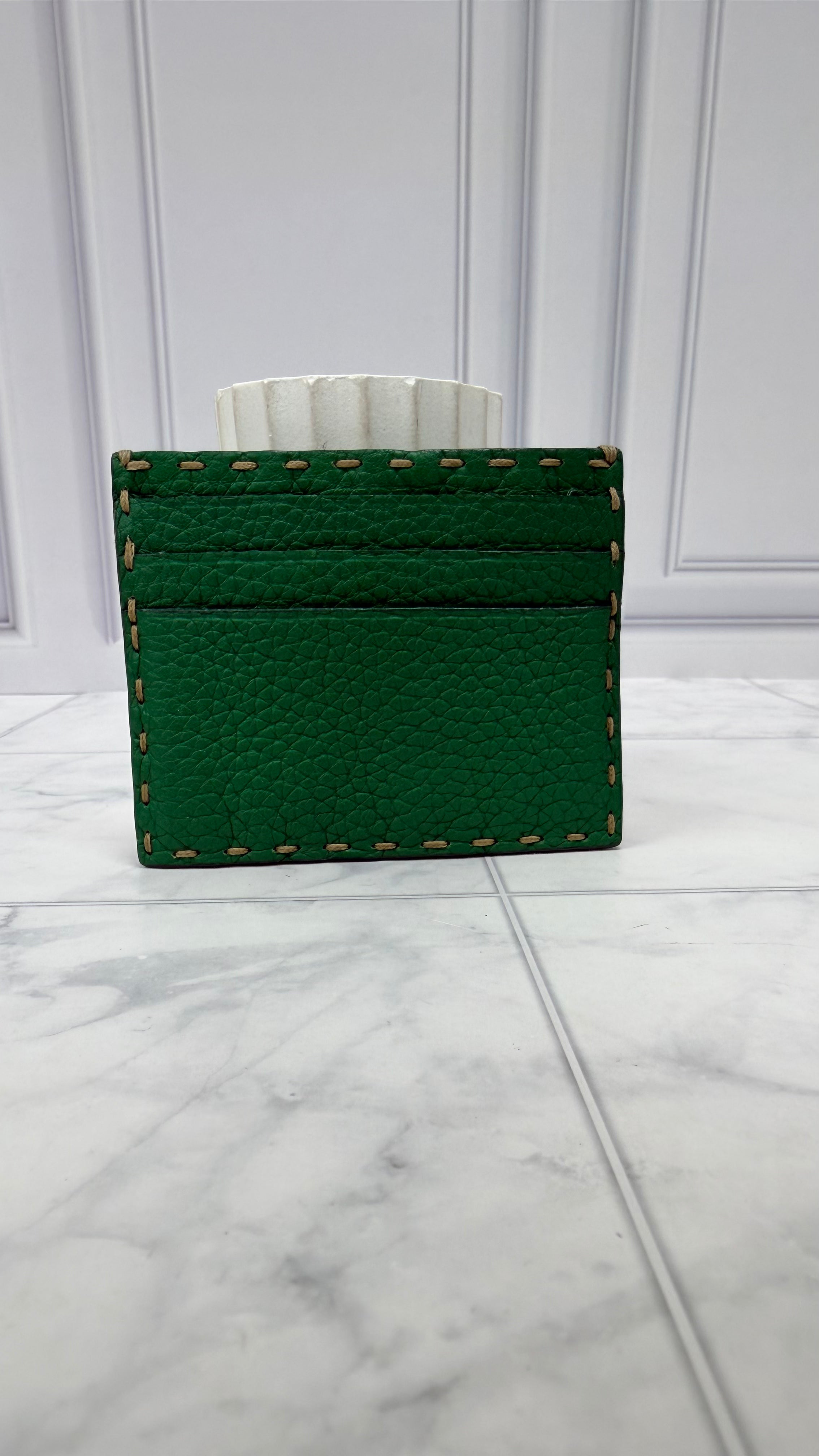 Fendi Green Leather Selleria Card Case