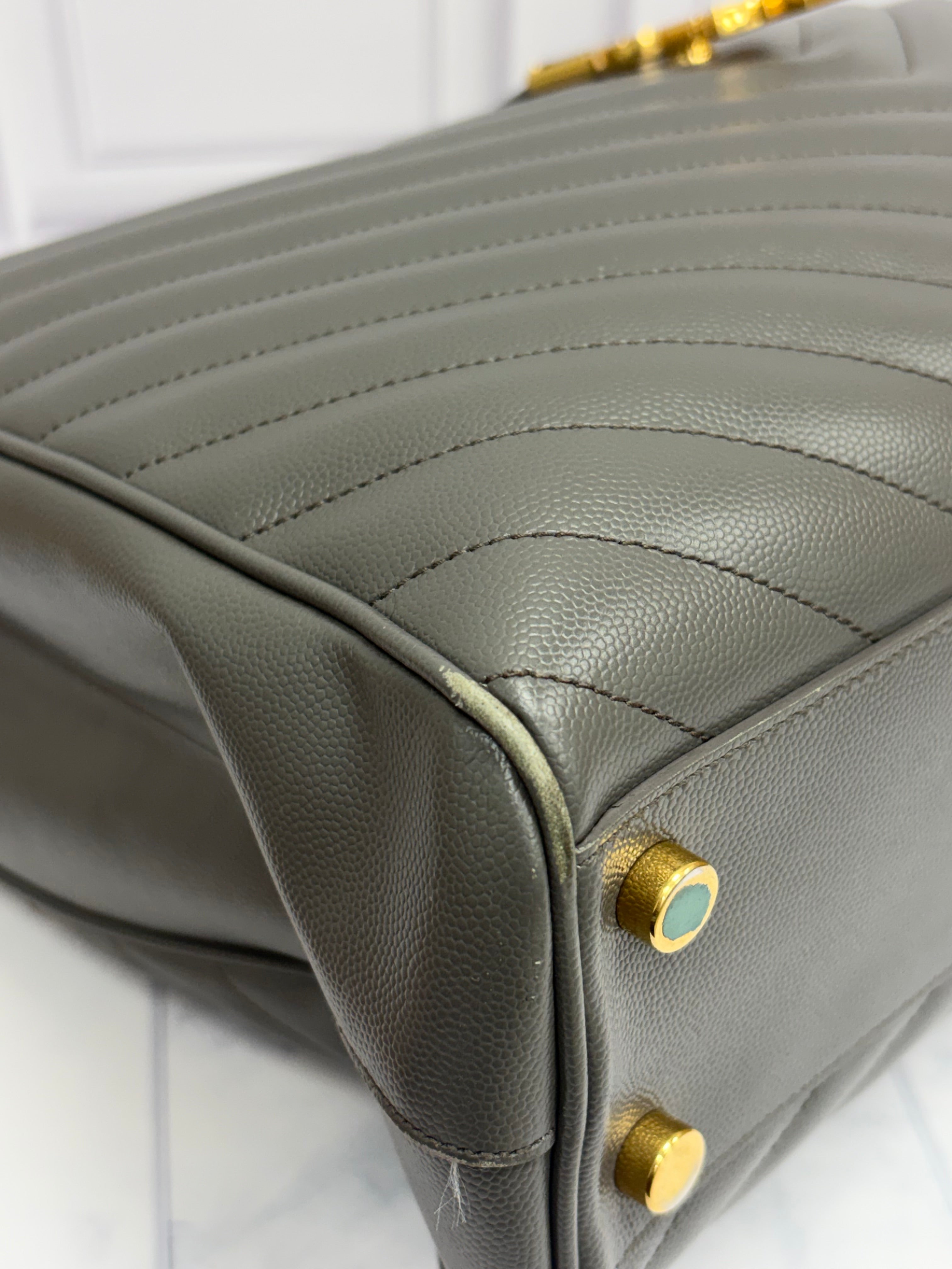 Saint Laurent YSL Grey Caviar Shopping Tote