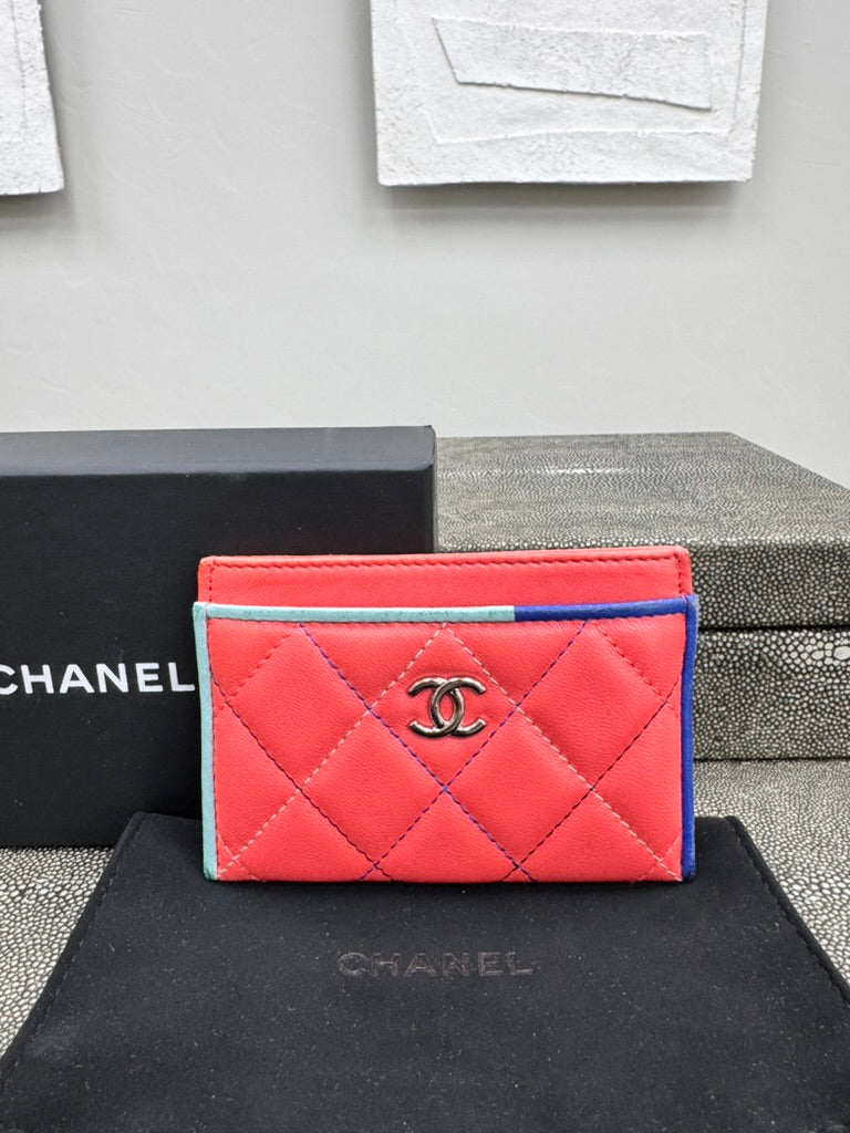 Chanel Coral Quilted Leather Card Case