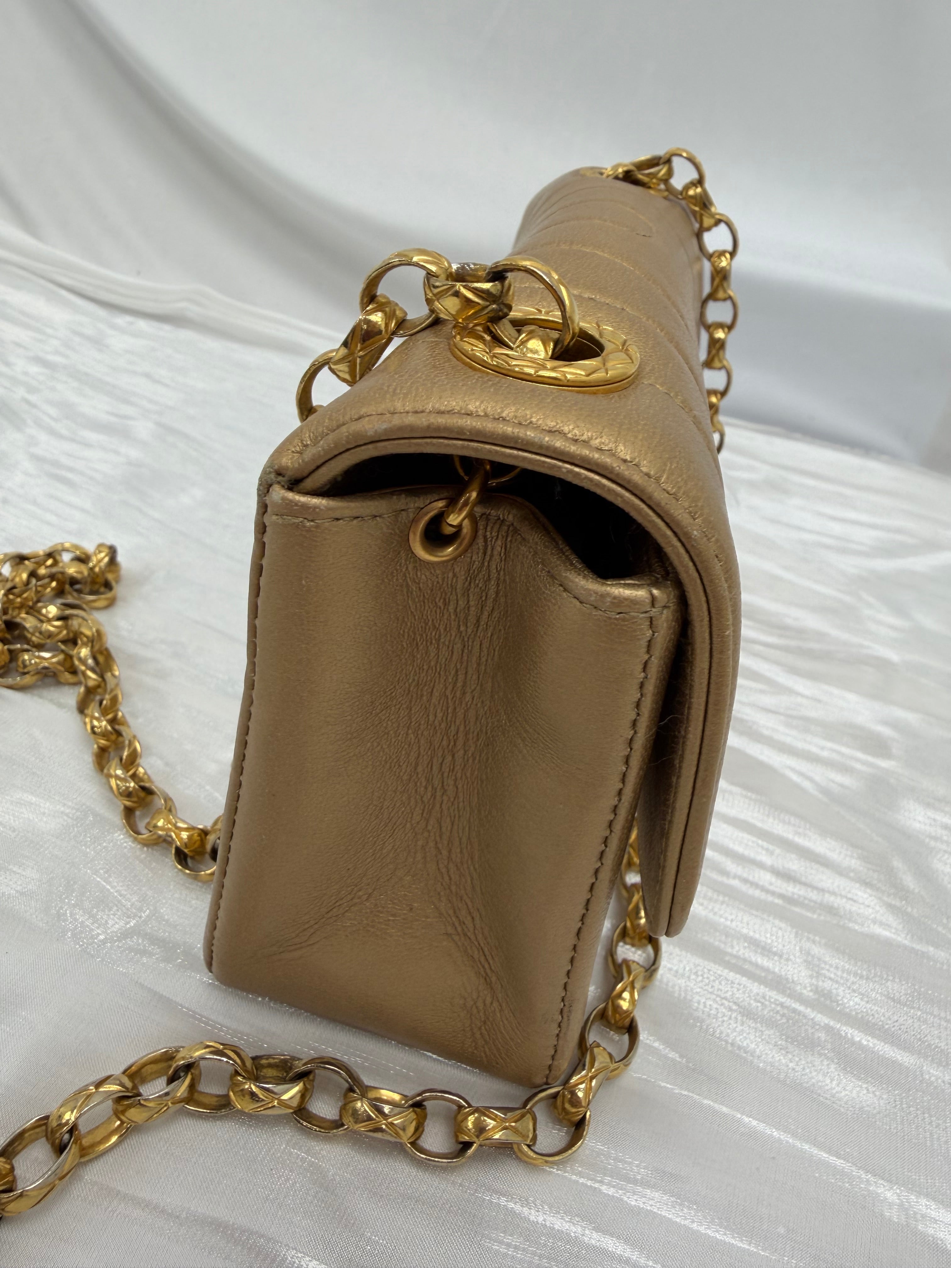 Chanel Metallic Gold Leather Mademoiselle Bijoux Chain Flap Bag