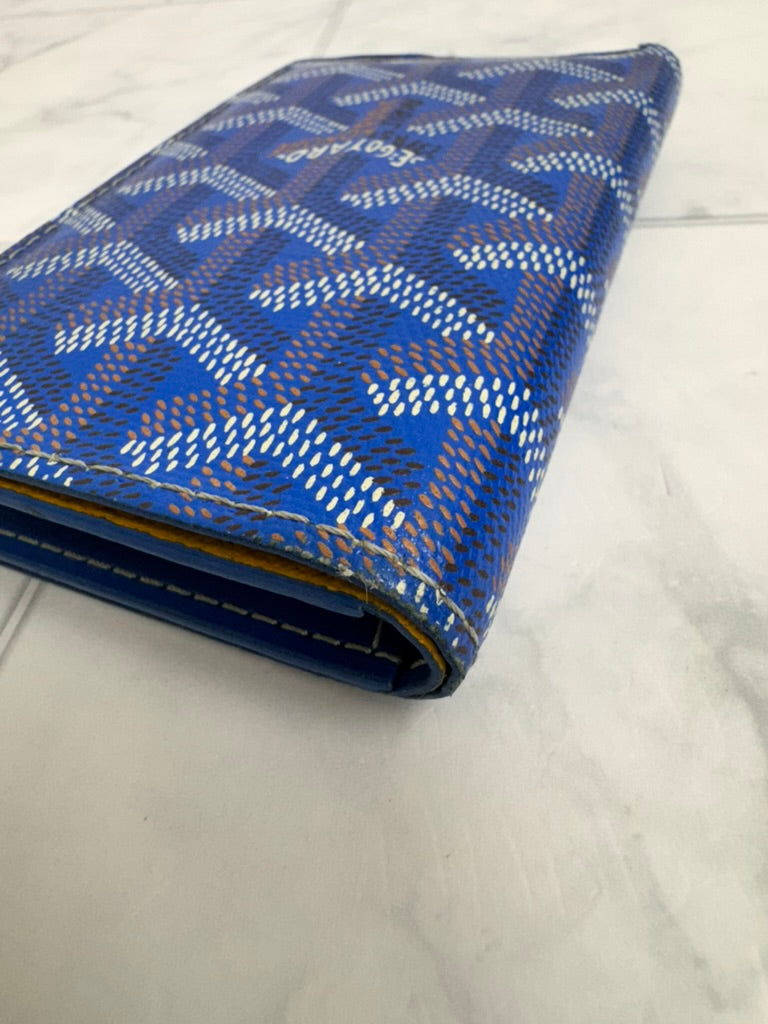 LIKE NEW - Goyard Blue Monogram Leather Saint-Marc Pocket Organizer Compact Wallet