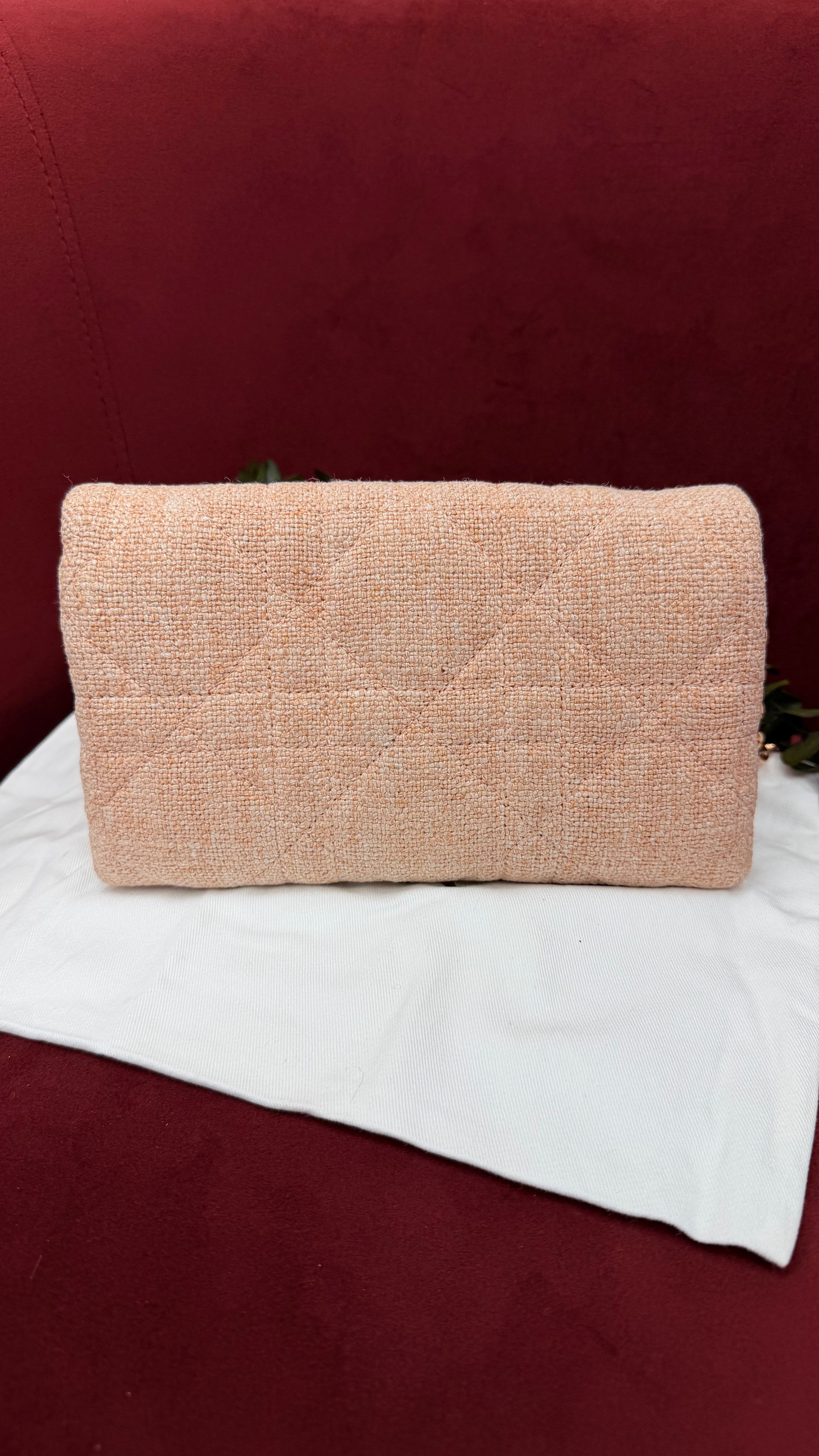 Christian Dior Pink Quilted Linen Small Caro Chain Bag
