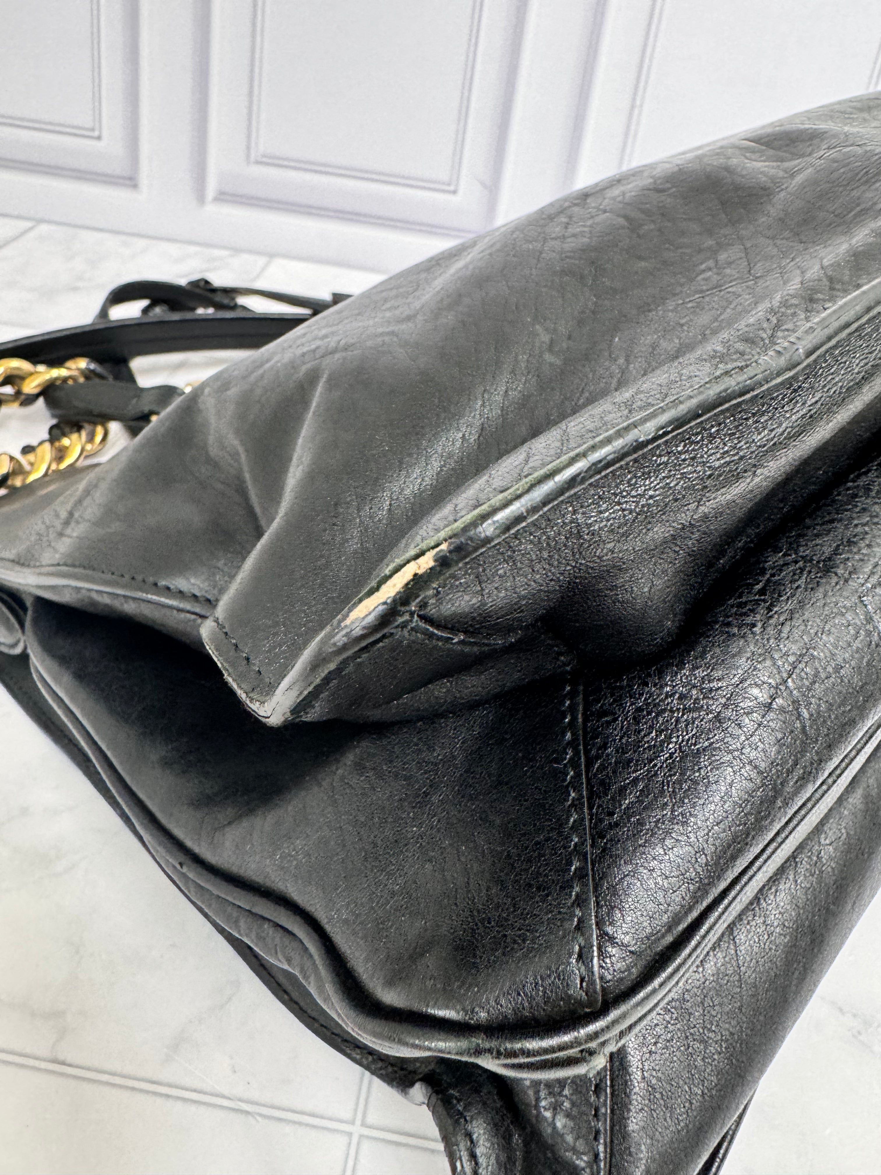 Salvatore Ferragamo Black Leather Chain Tote Bag
