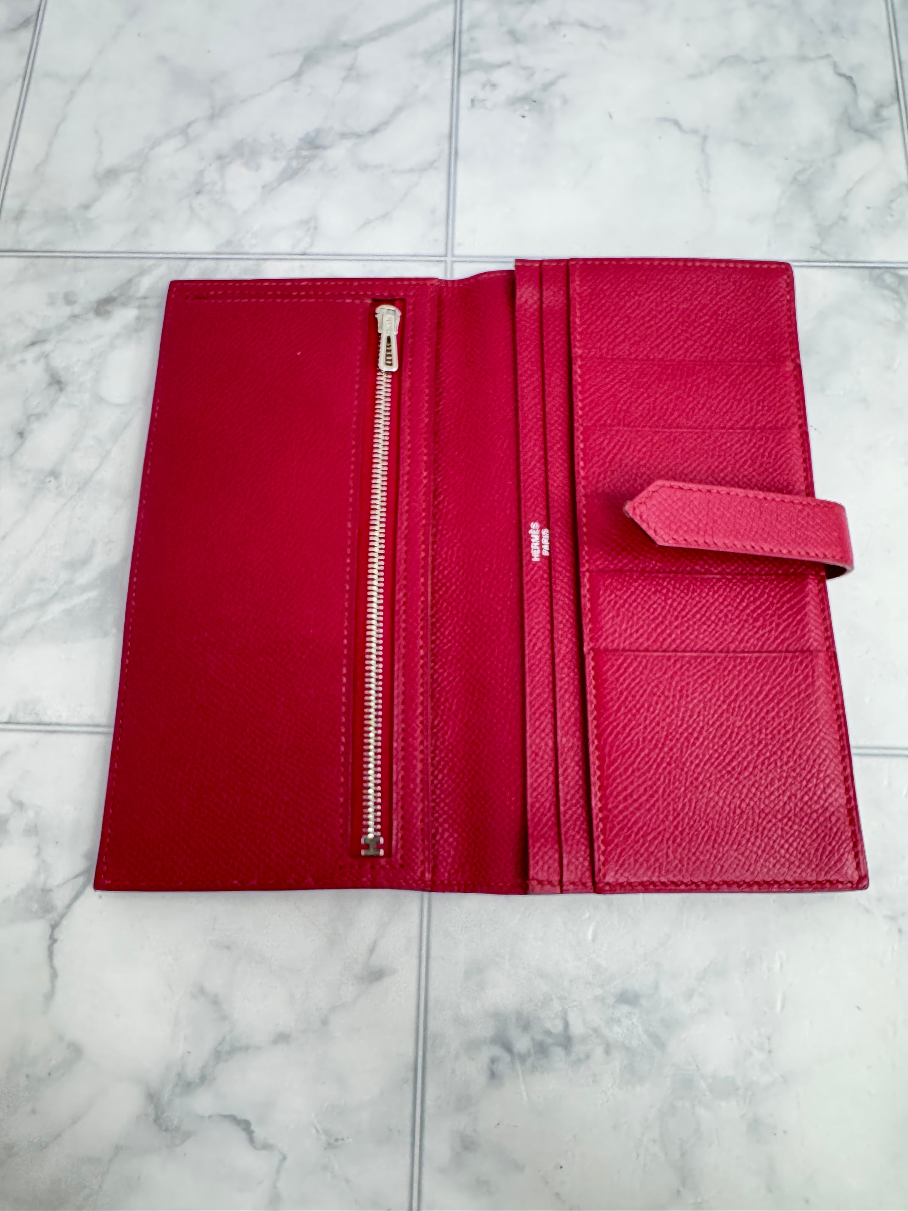 Hermes Deep Red Epsom Leather Bearn Wallet