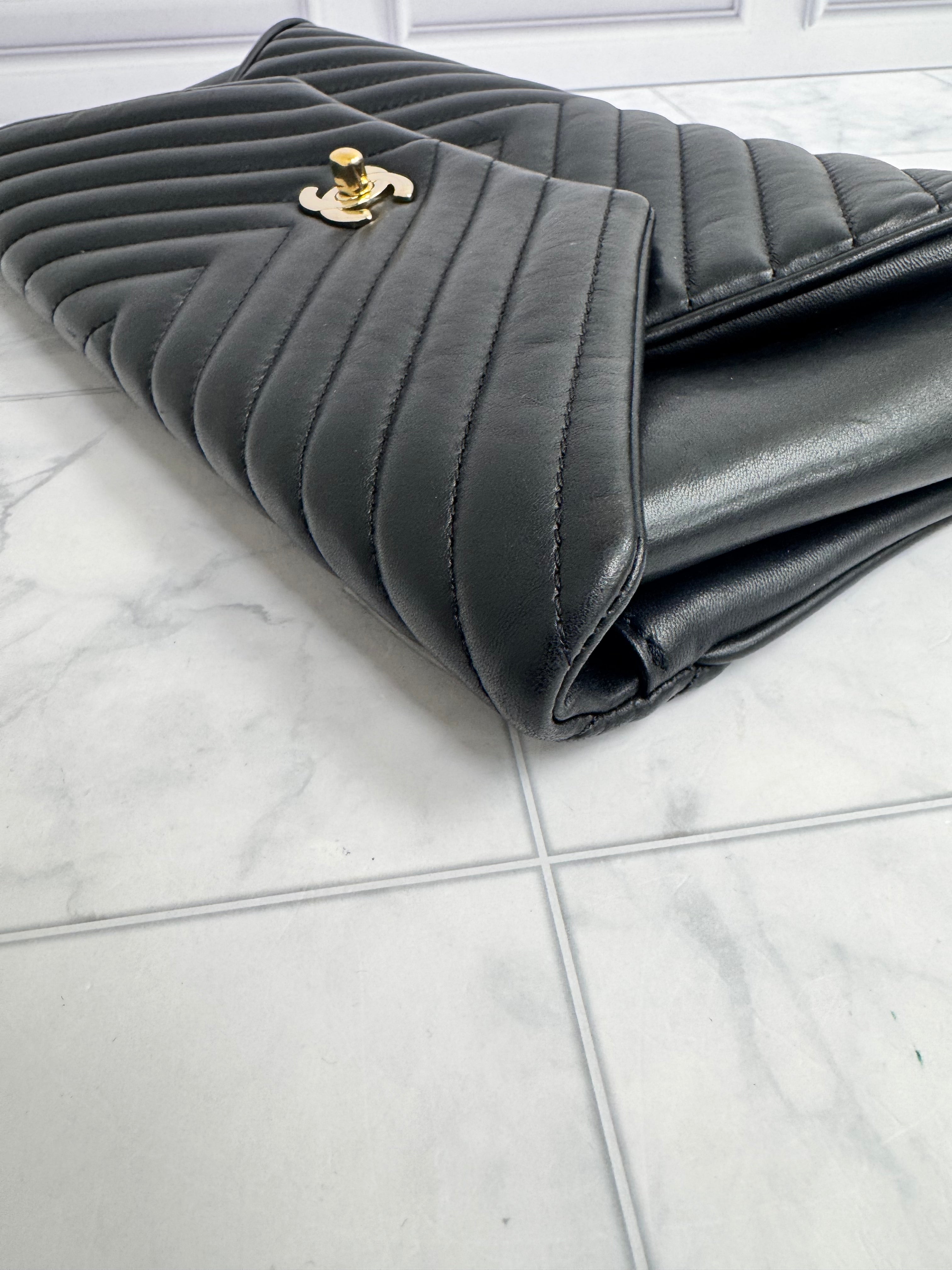 Chanel Black Quilted Leather Fold Up Again Clutch Bag