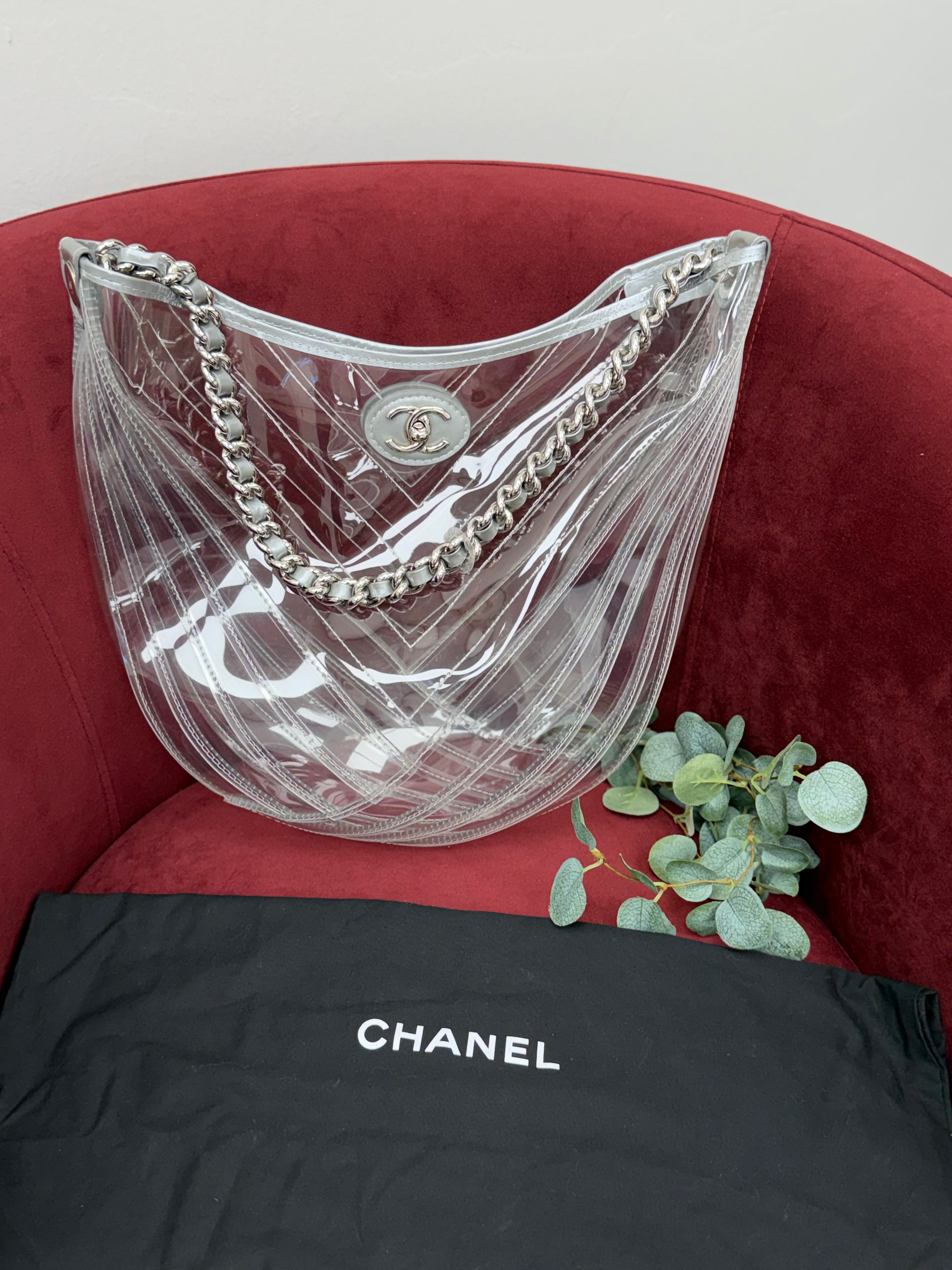 Chanel Clear PVC & Sliver Leather Hobo Shoulder Bag