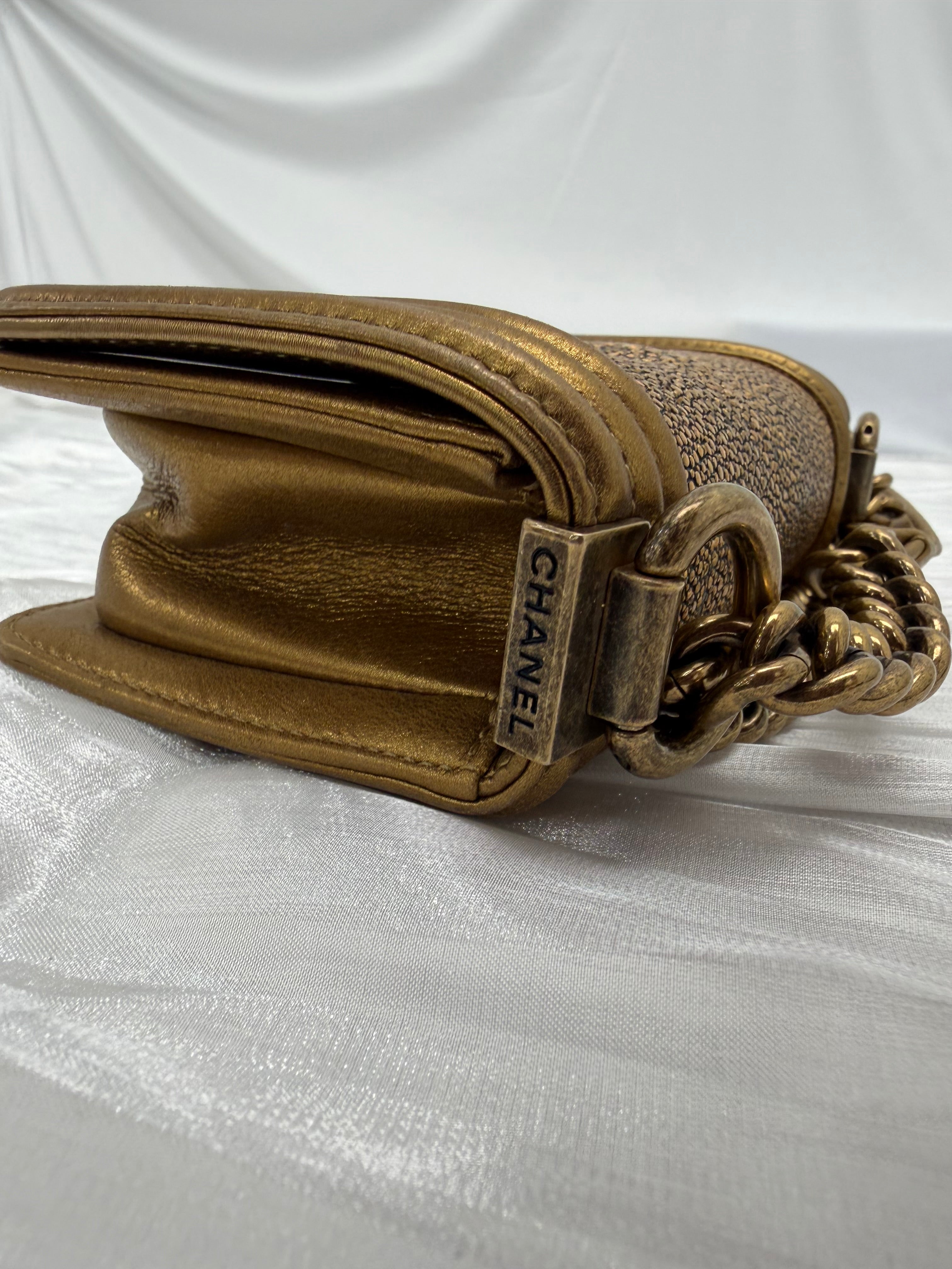 Chanel Metallic Gold Galuchat Stingray Mini Boy Flap Bag