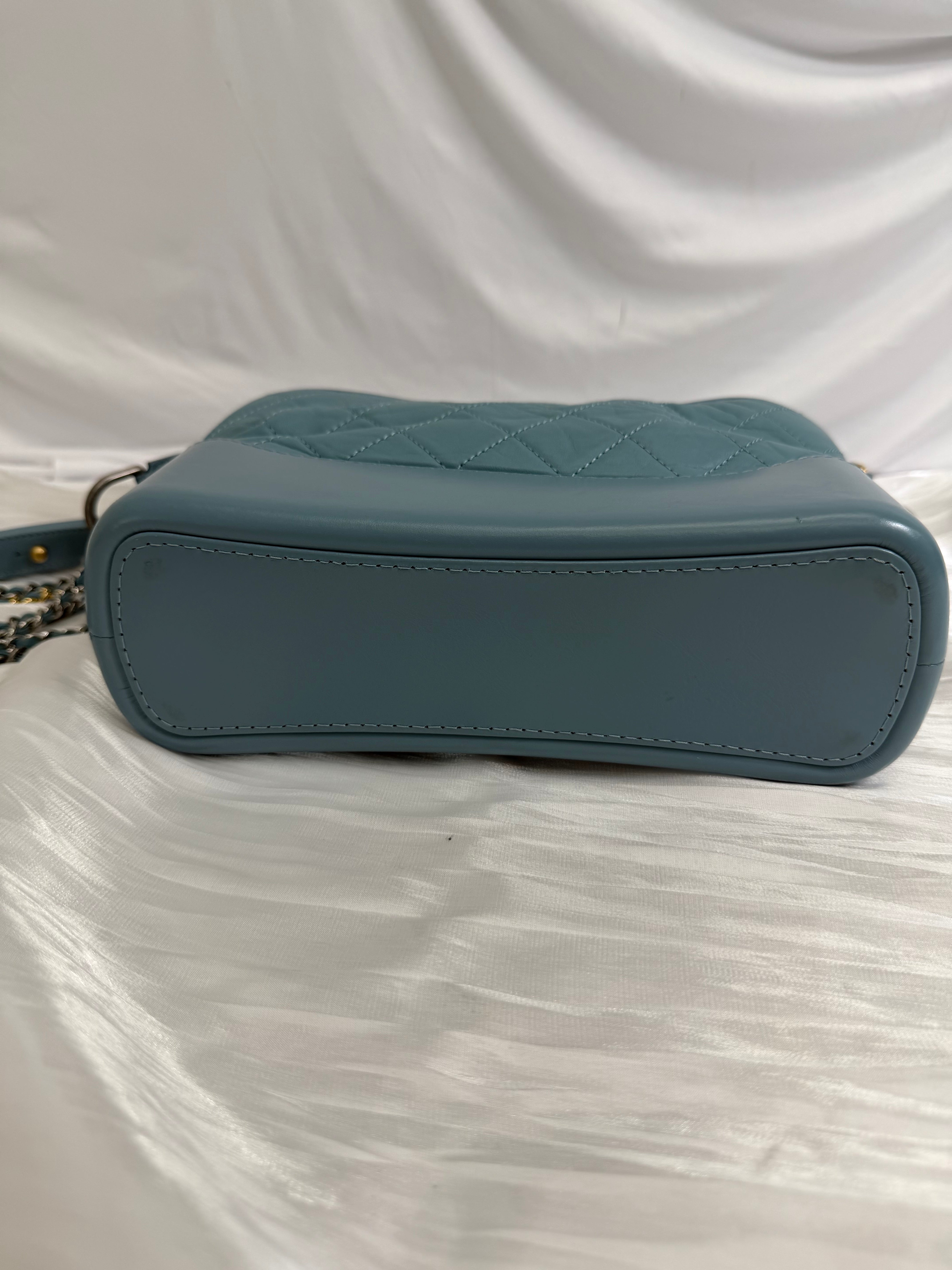 Chanel Dusty Blue Aged Quilted Calfskin Small Gabrielle Hobo Bag