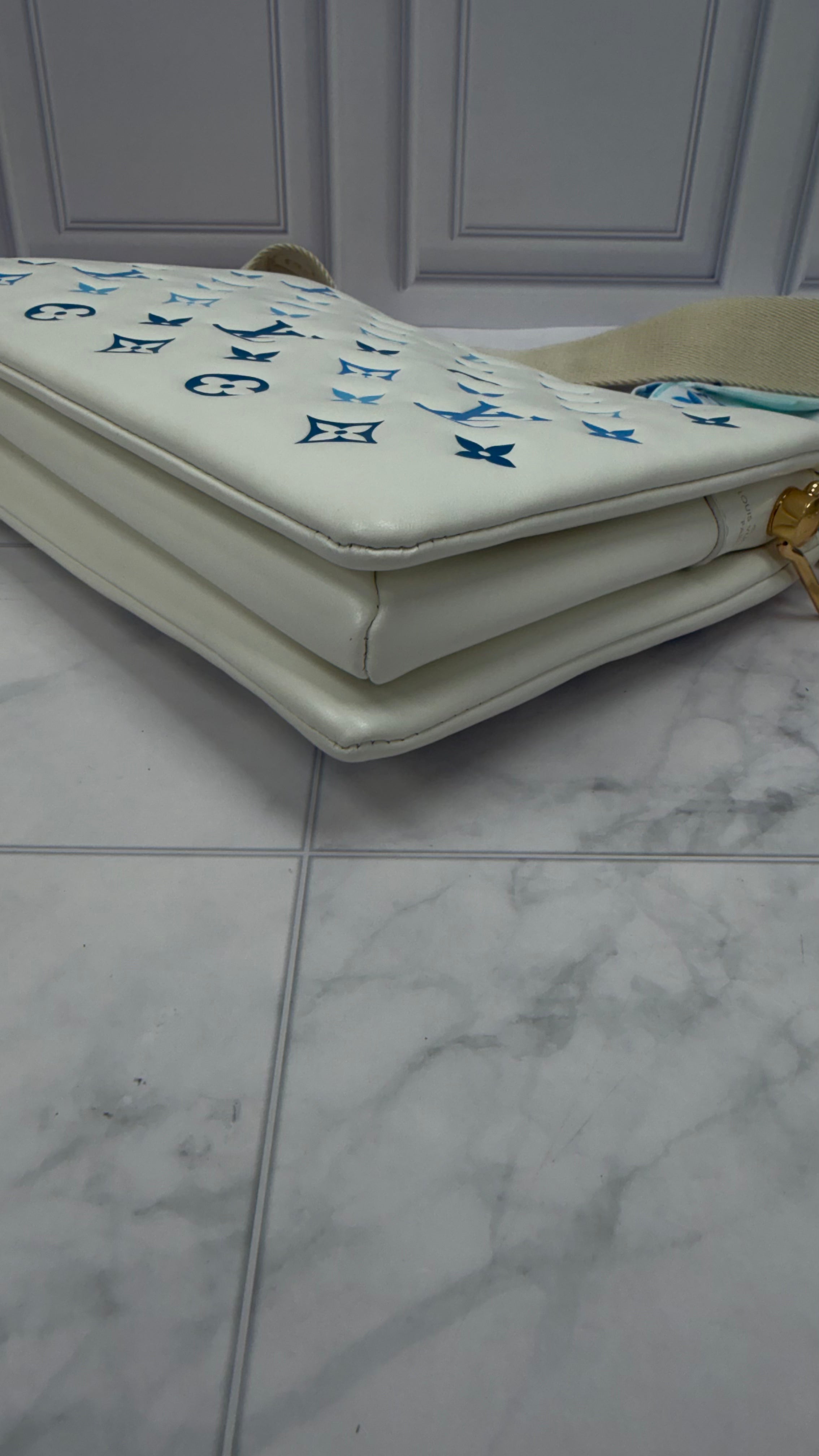 Louis Vuitton White & Blue Embossed Lambskin Leather By The Pool Coussin PM