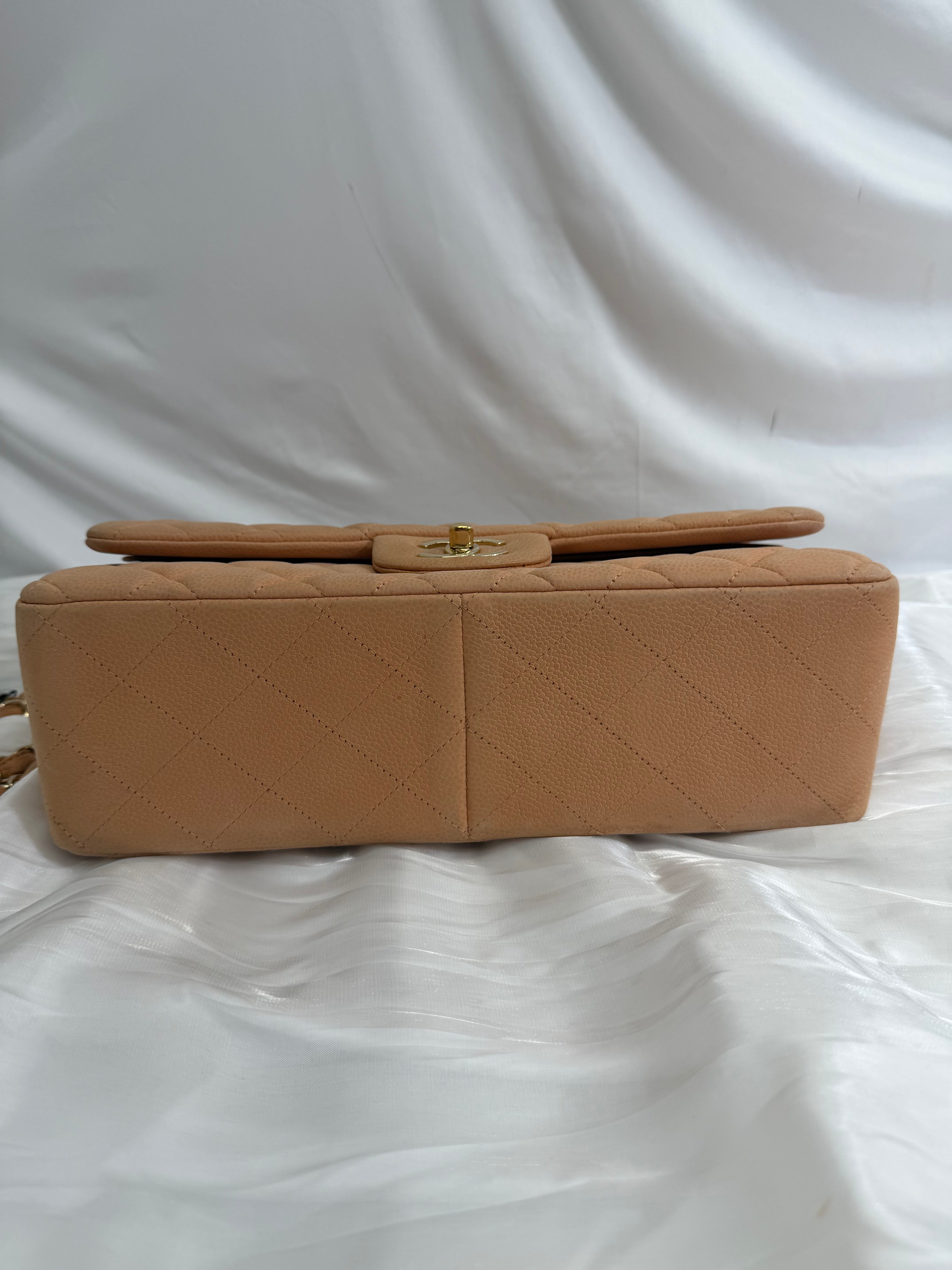 Chanel Peach Caviar Jumbo Double Flap Bag