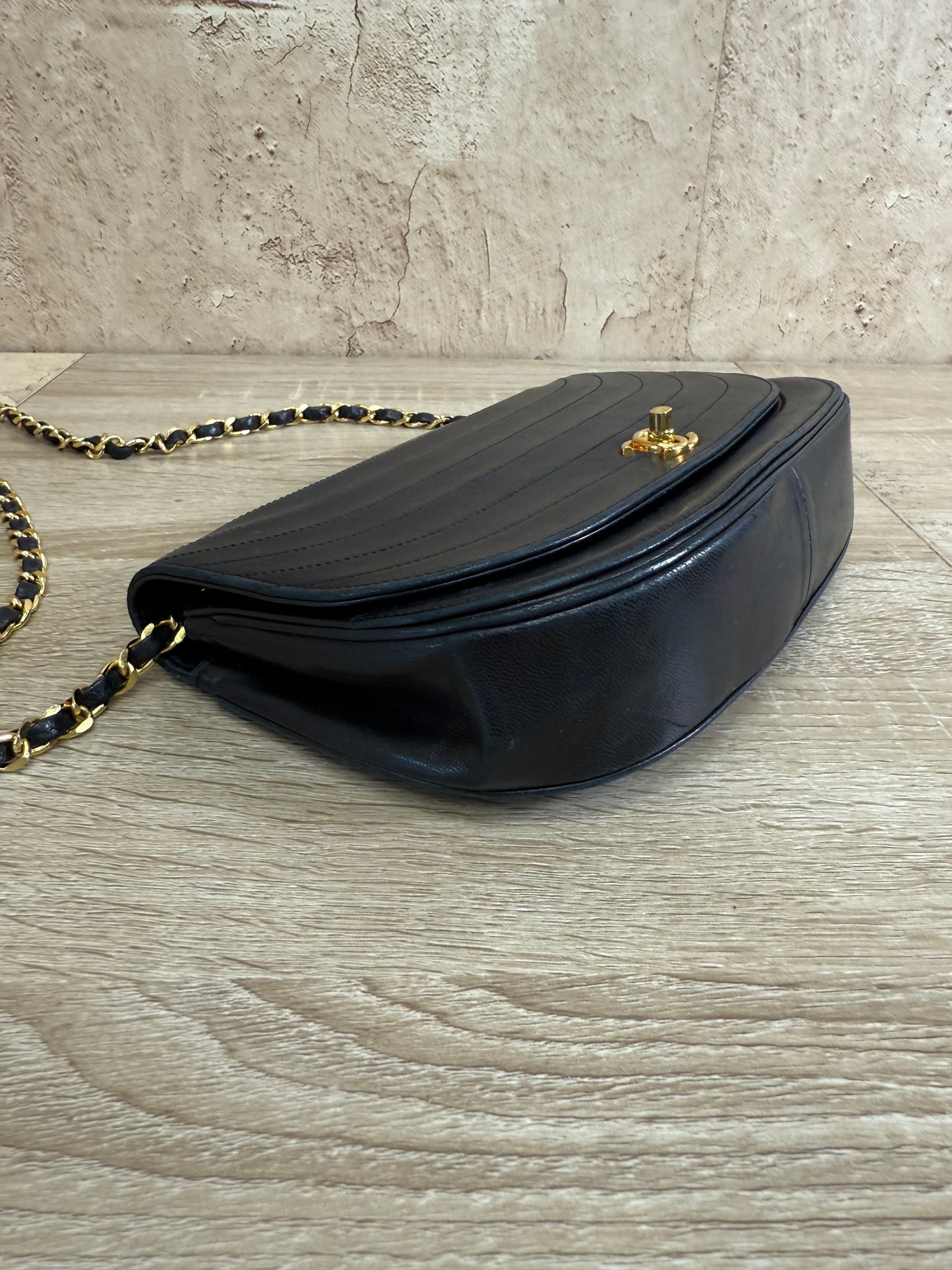 Chanel Black Quilted Lambskin Halfmoon Flap Bag