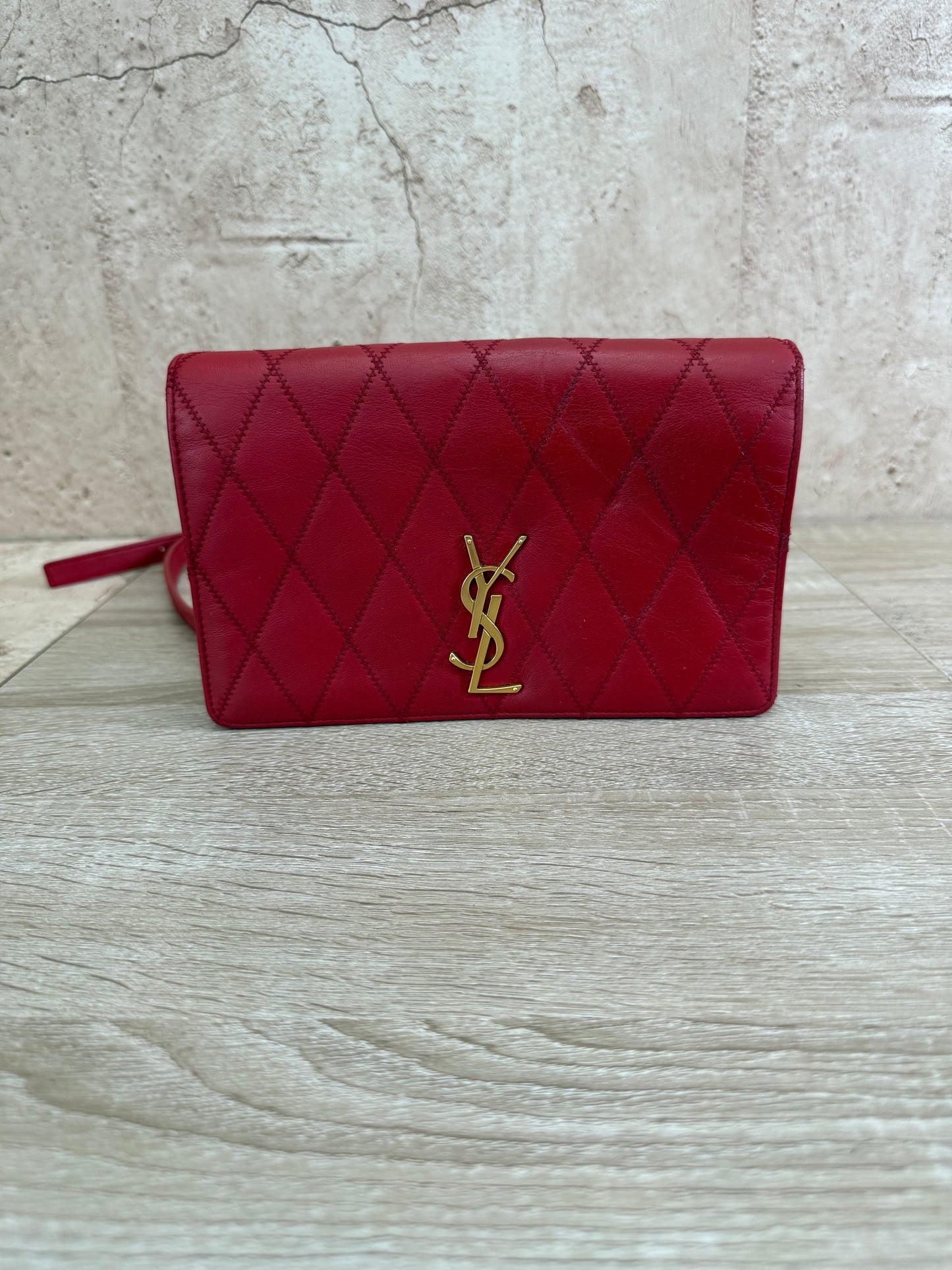 Saint Laurent YSL Red Quilted Leather Angie Chain Crossbody Bag