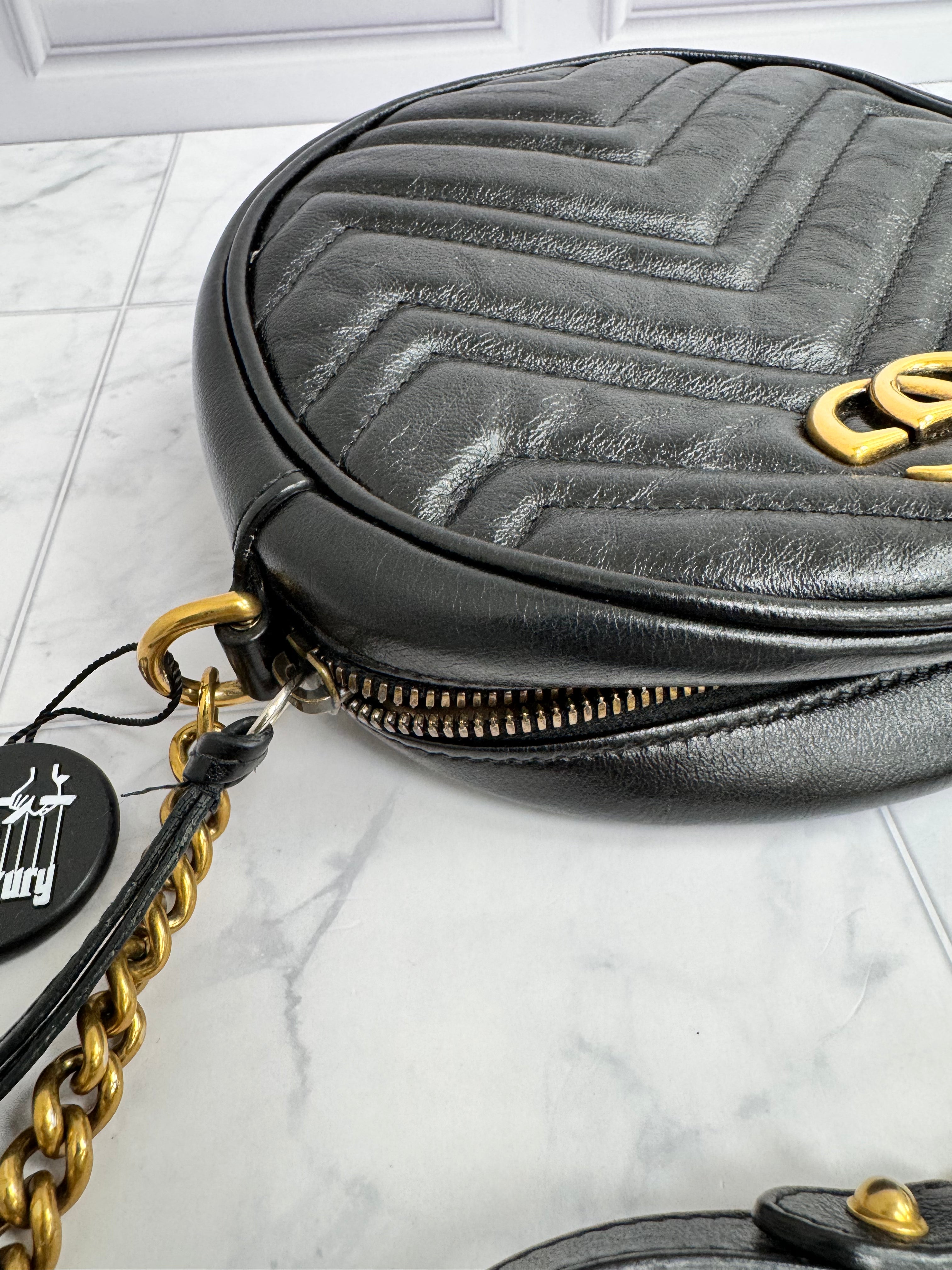 *DONS DROP* Gucci Black Leather Mini Marmont Round Crossbody Bag