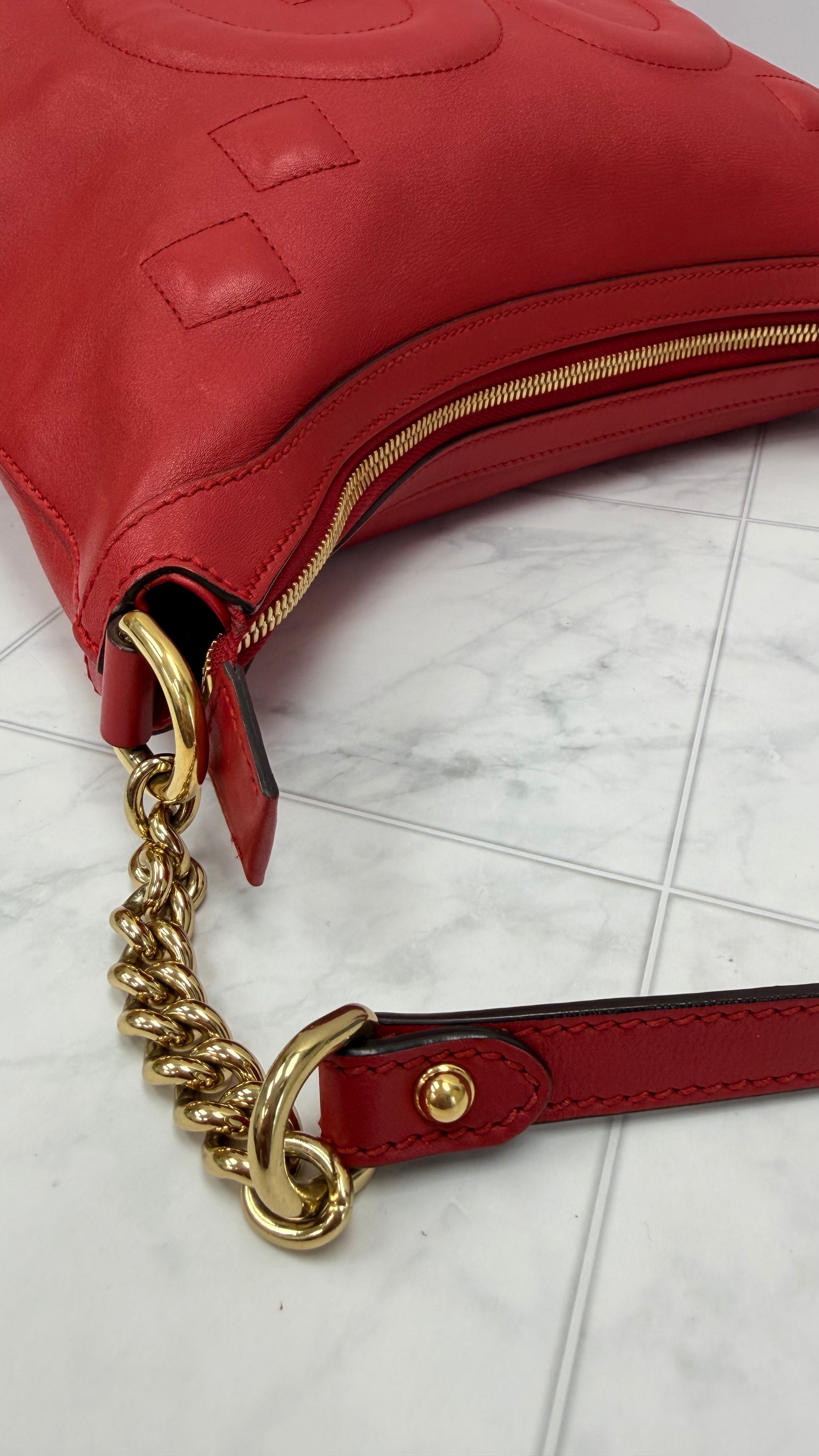 *DONS DROP* Gucci Red Leather GG Embossed Leather Apollo Hobo Bag