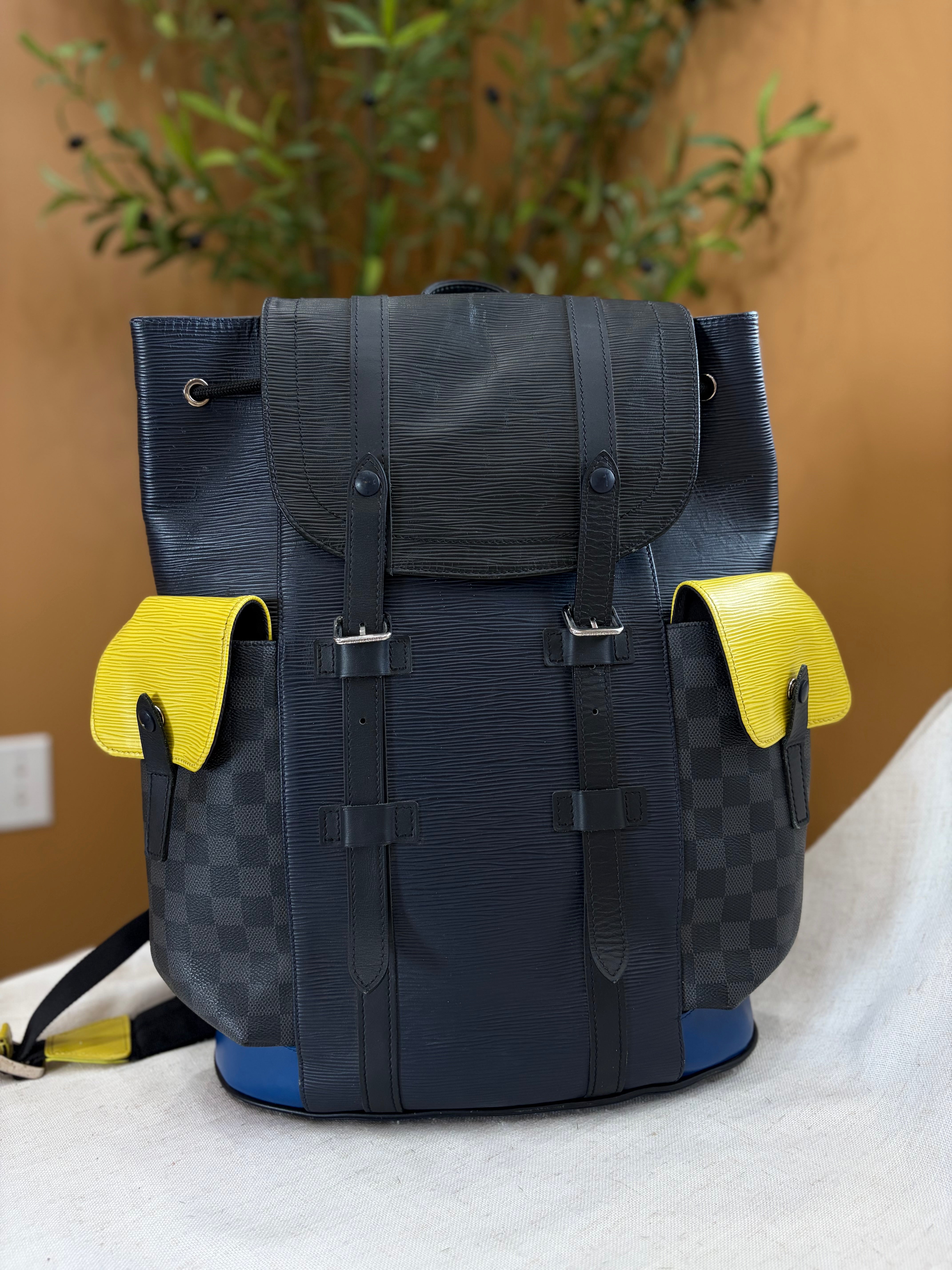 Louis Vuitton Limited Edition Navy Blue Neon Epi & Damier Graphite Christopher Backpack