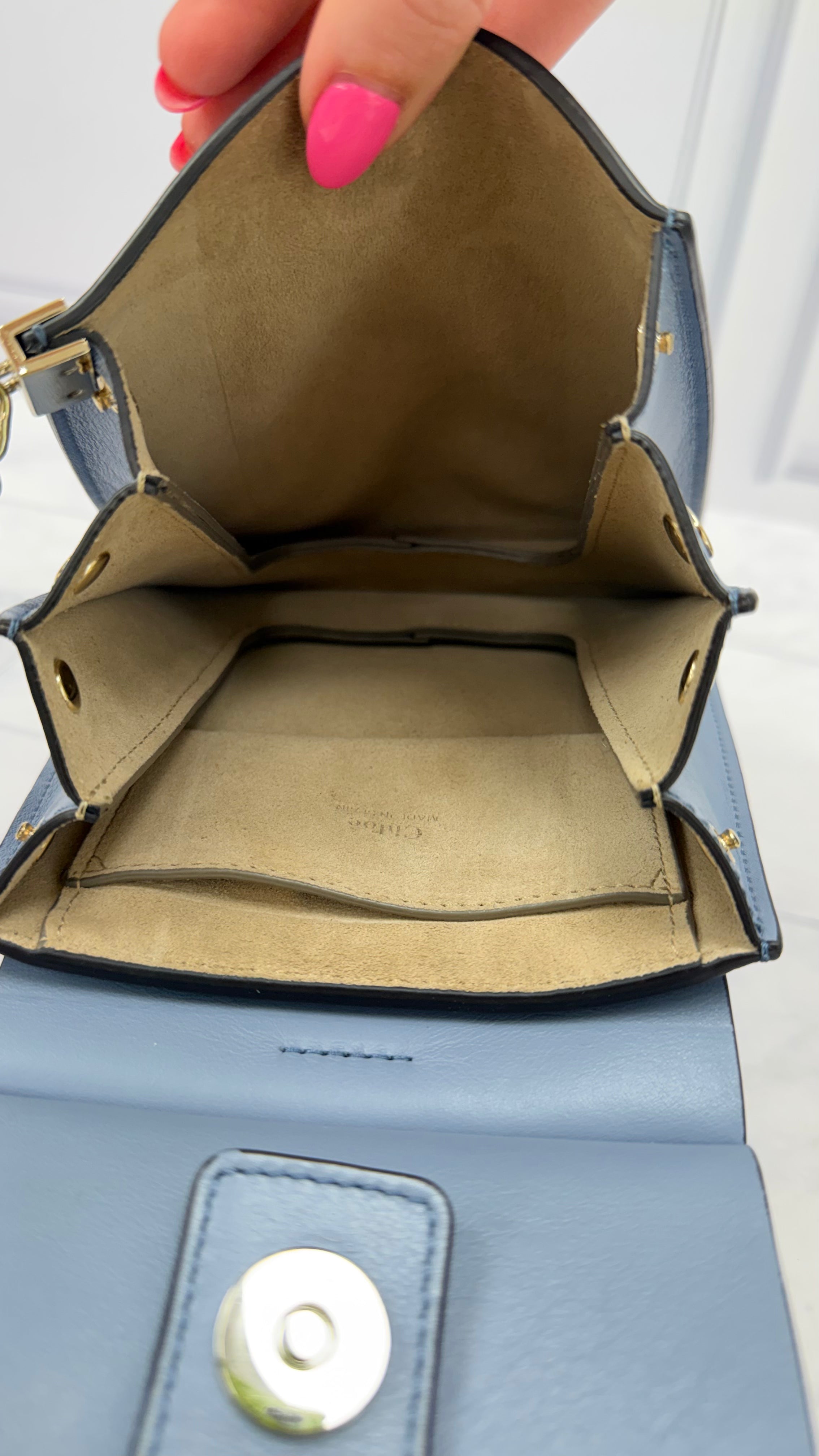 Chloe Dusty Blue Leather & Suede Mini Faye Crossbody