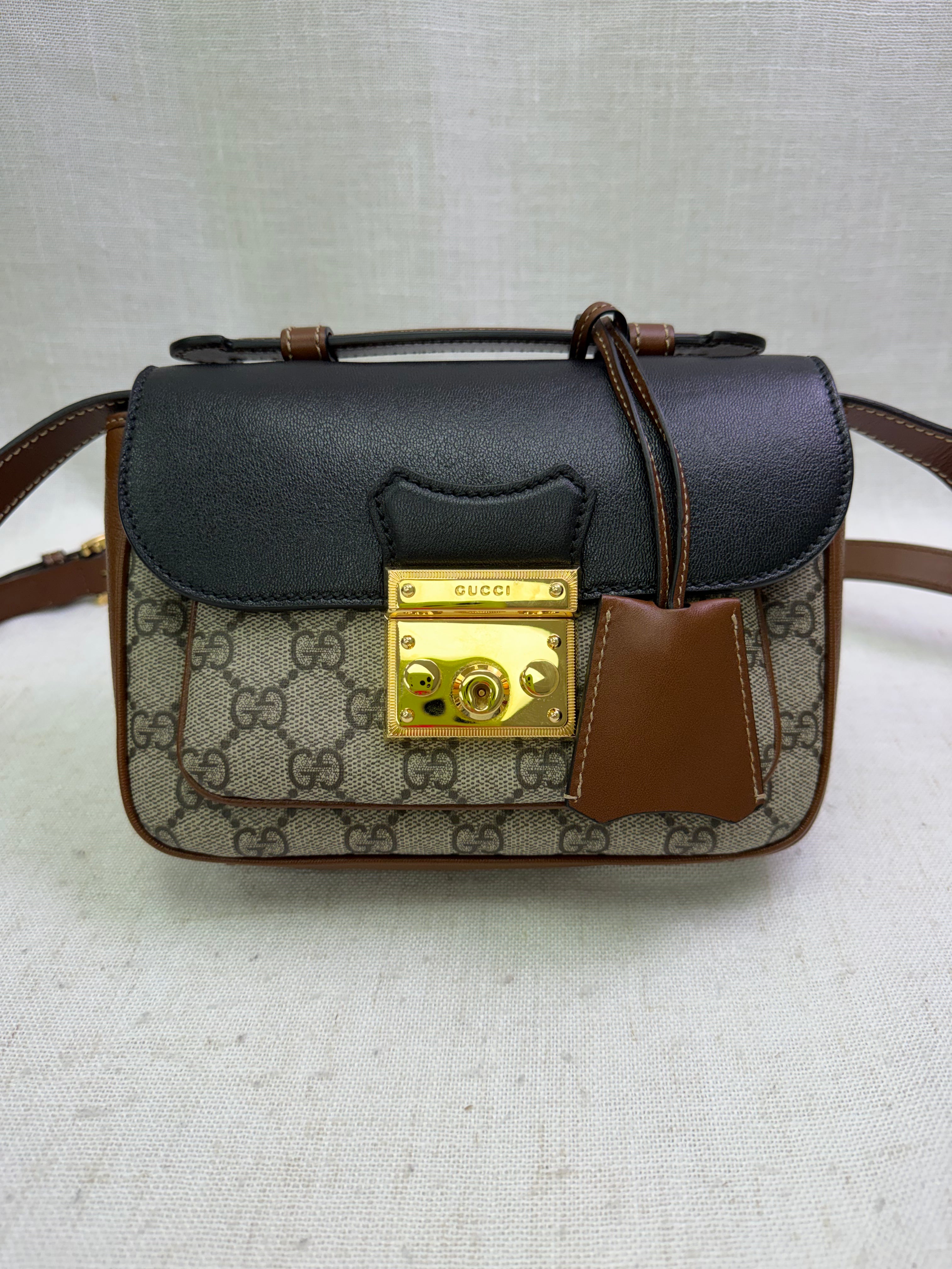 Gucci Tricolor Leather & Supremes Canvas Mini Padlock Flap Pocket Bag