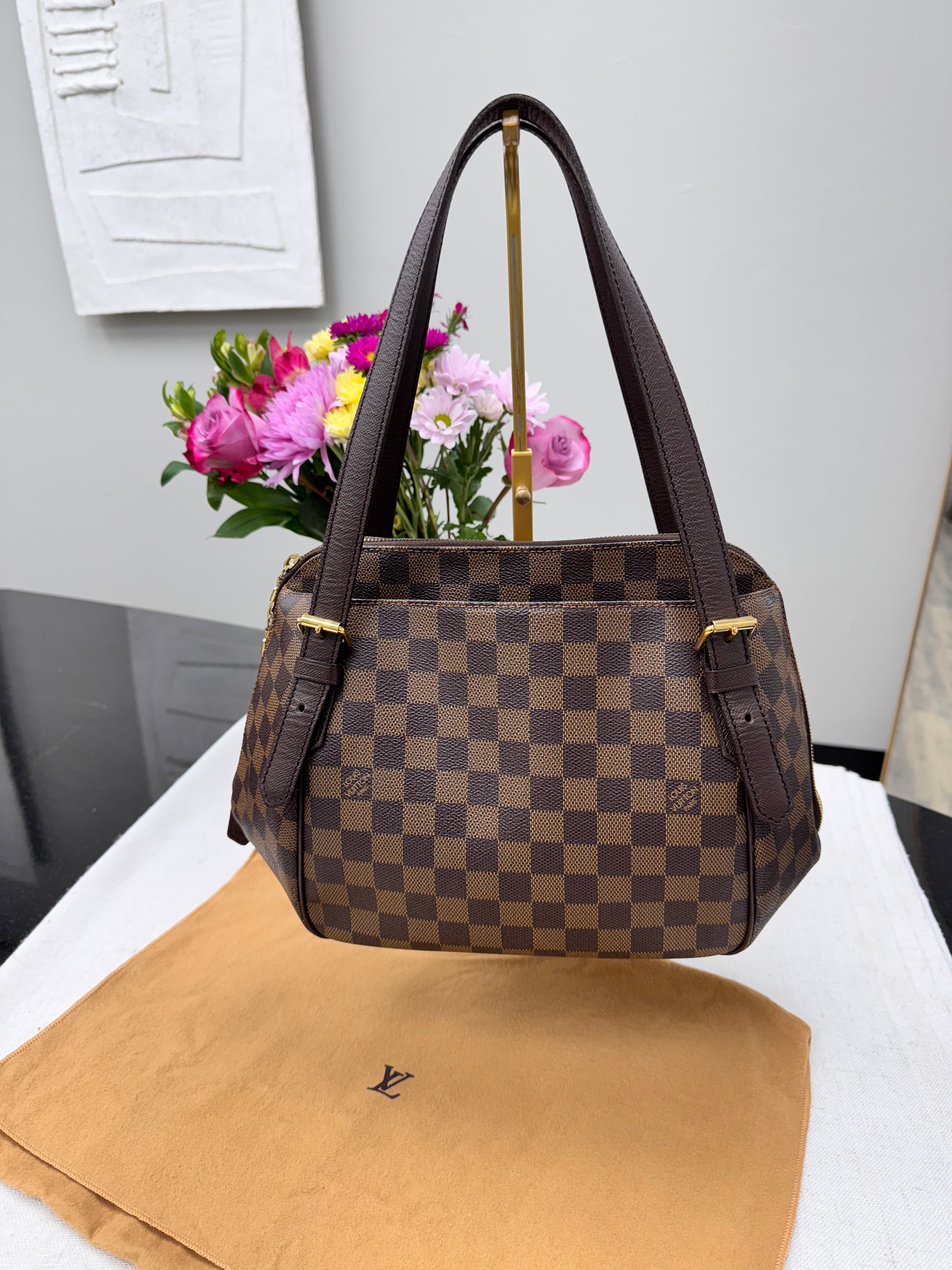 *DONS DROP* Louis Vuitton Damier Ebene & Red Belem MM Shoulder Bag
