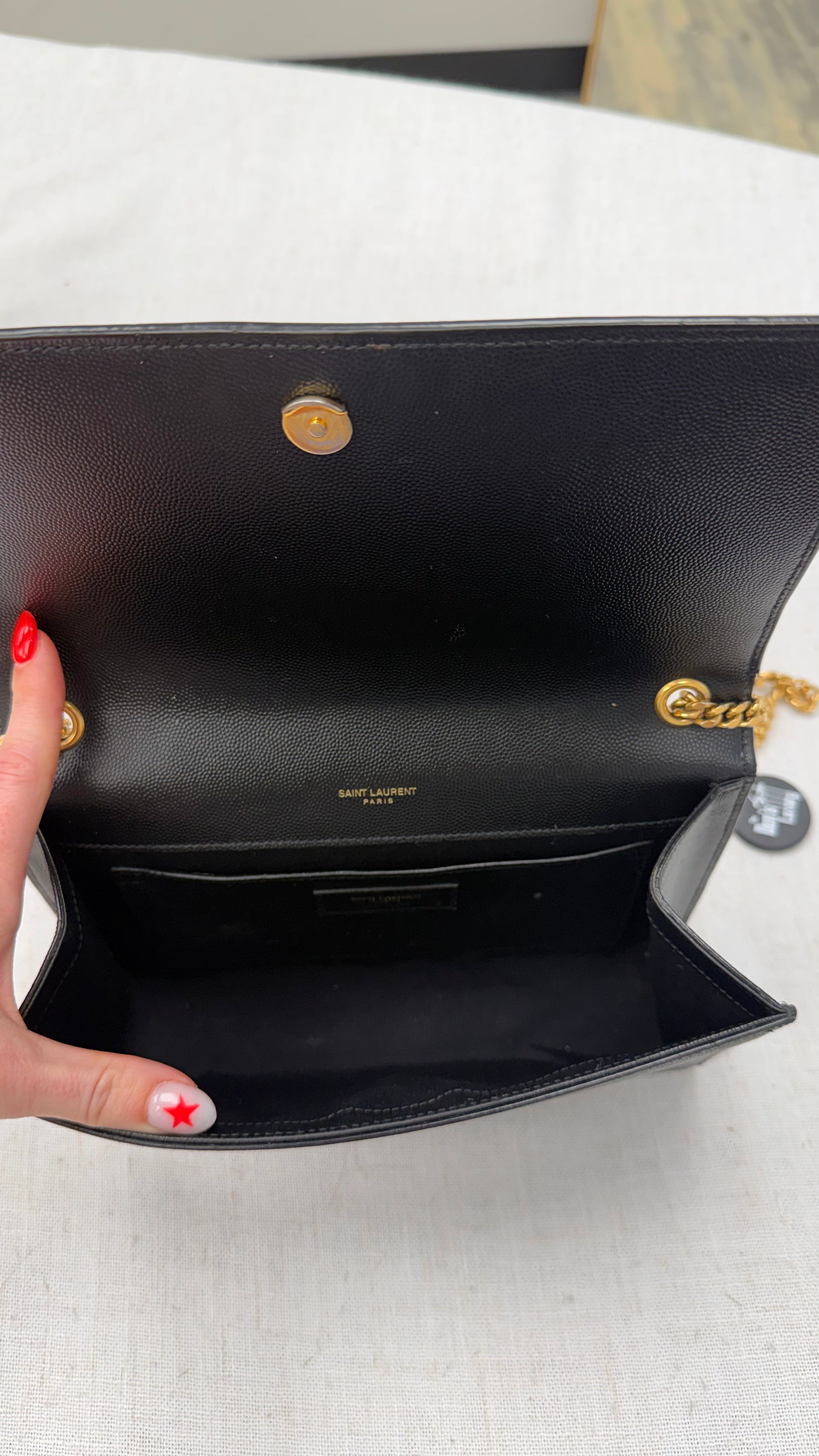 Saint Laurent YSL Black Pebbled Leather Kate Chain Bag