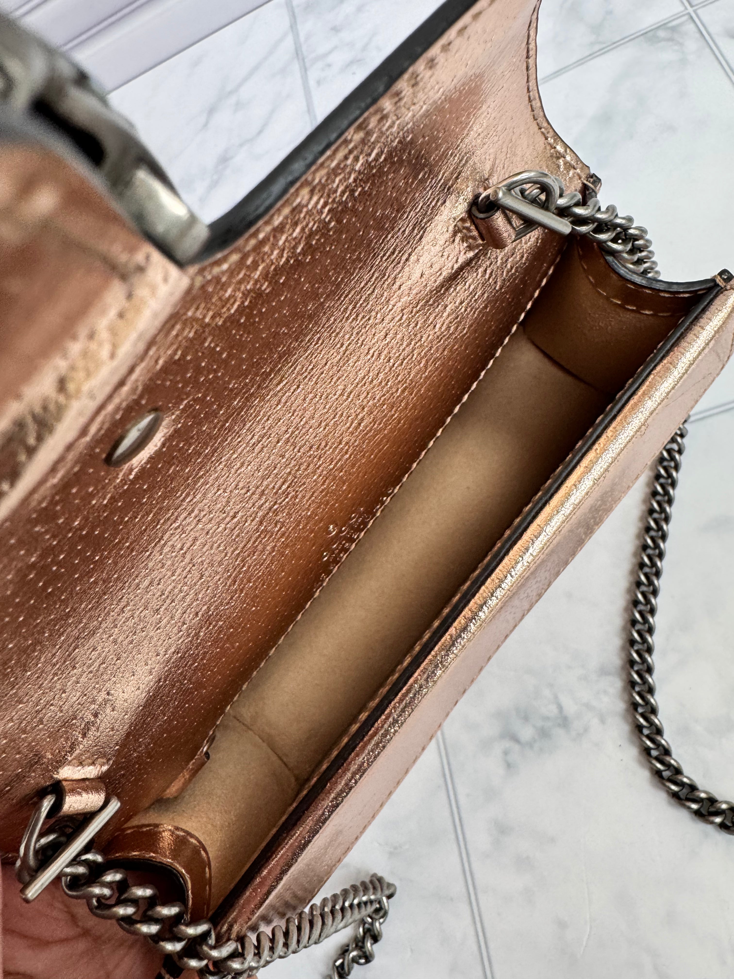 *DONS DROP* BRAND NEW- Gucci Metallic Rose Gold Super Mini Dionysus Chain Bag
