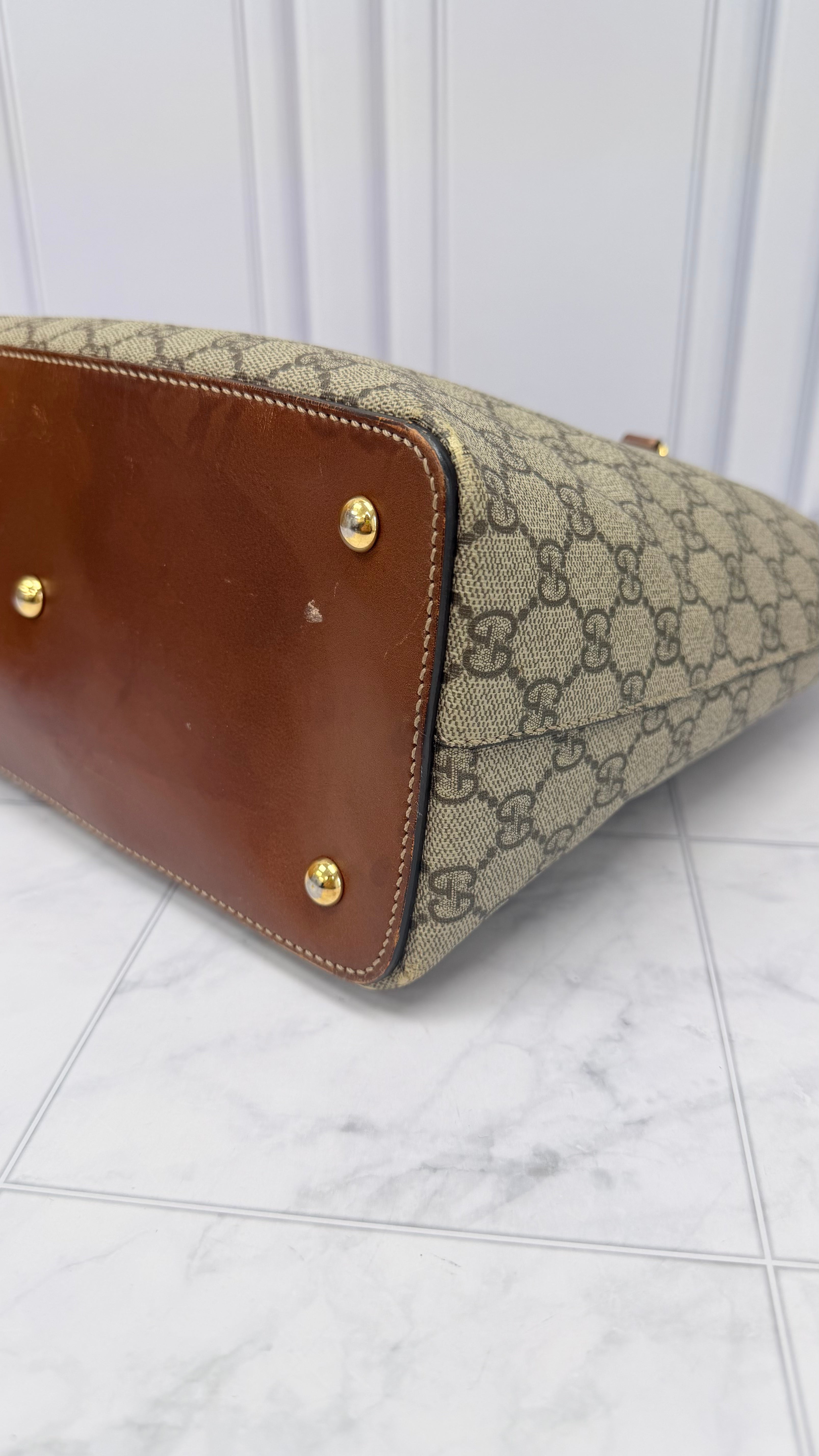 Gucci Supreme Canvas & Brown Leather Linea A Foldover Tote
