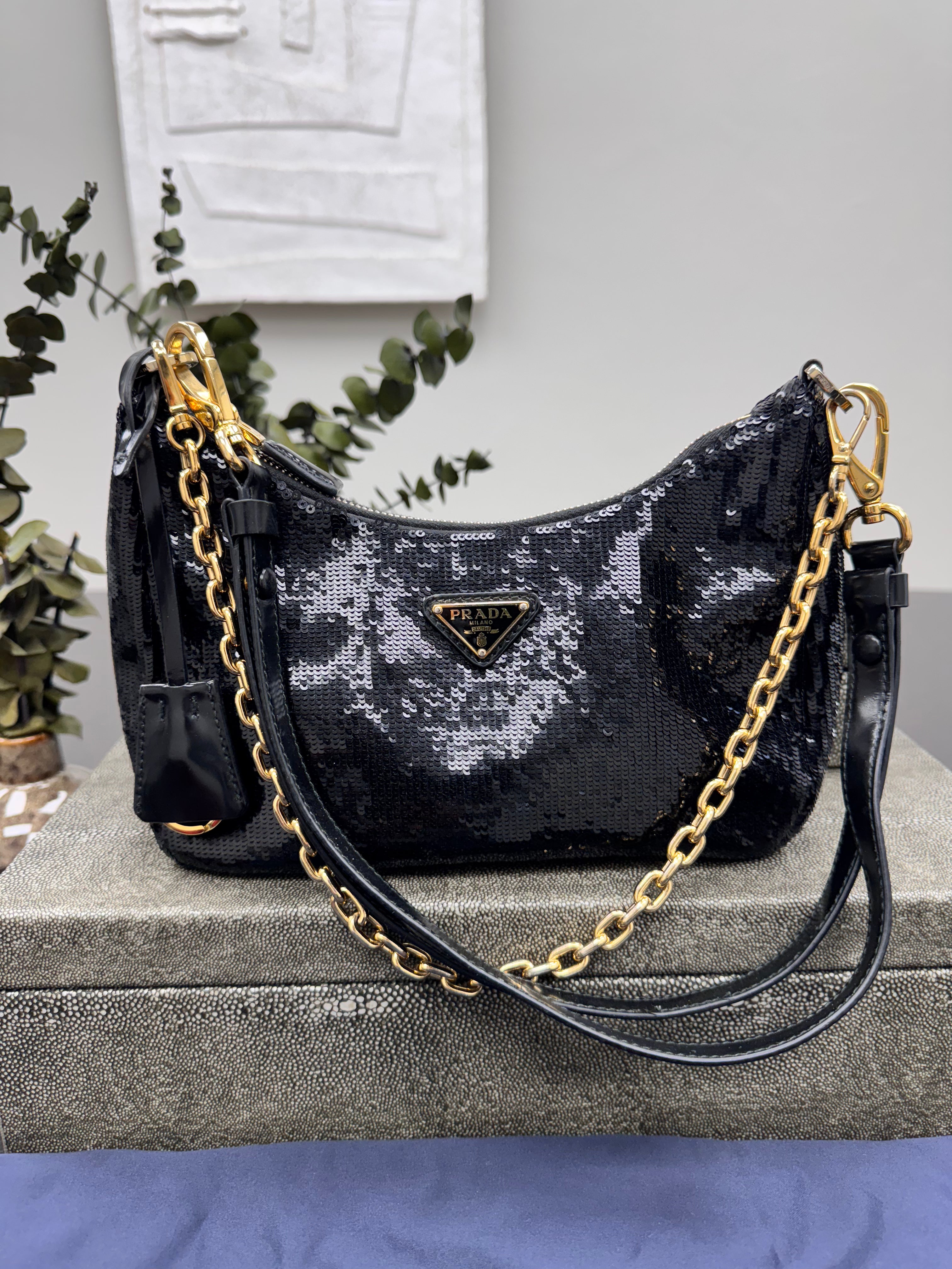 Prada Black Sequins ReEdition Shoulder Bag