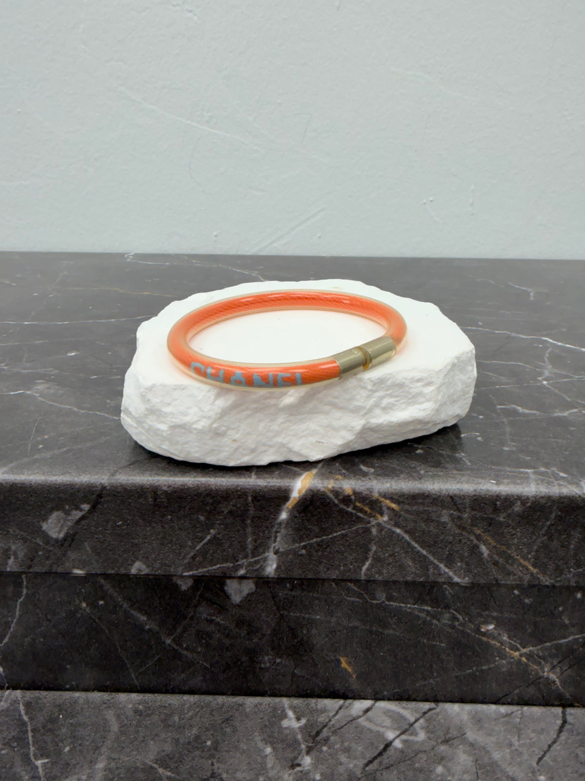 Chanel Orange Rubber Sport Line Logo Tube Bracelet
