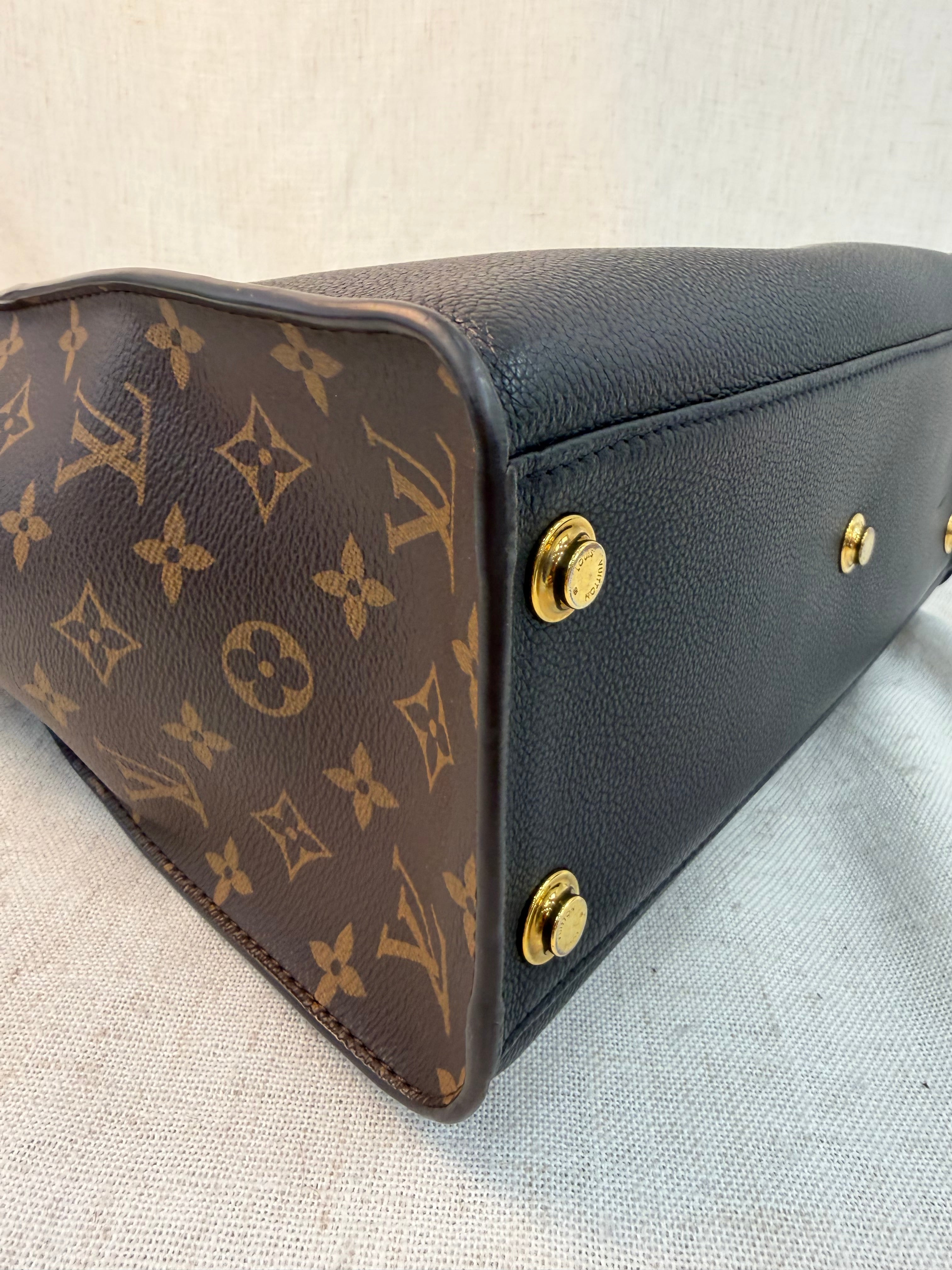 Louis Vuitton Monogram Black & Tan Leather On My Side MM Tote