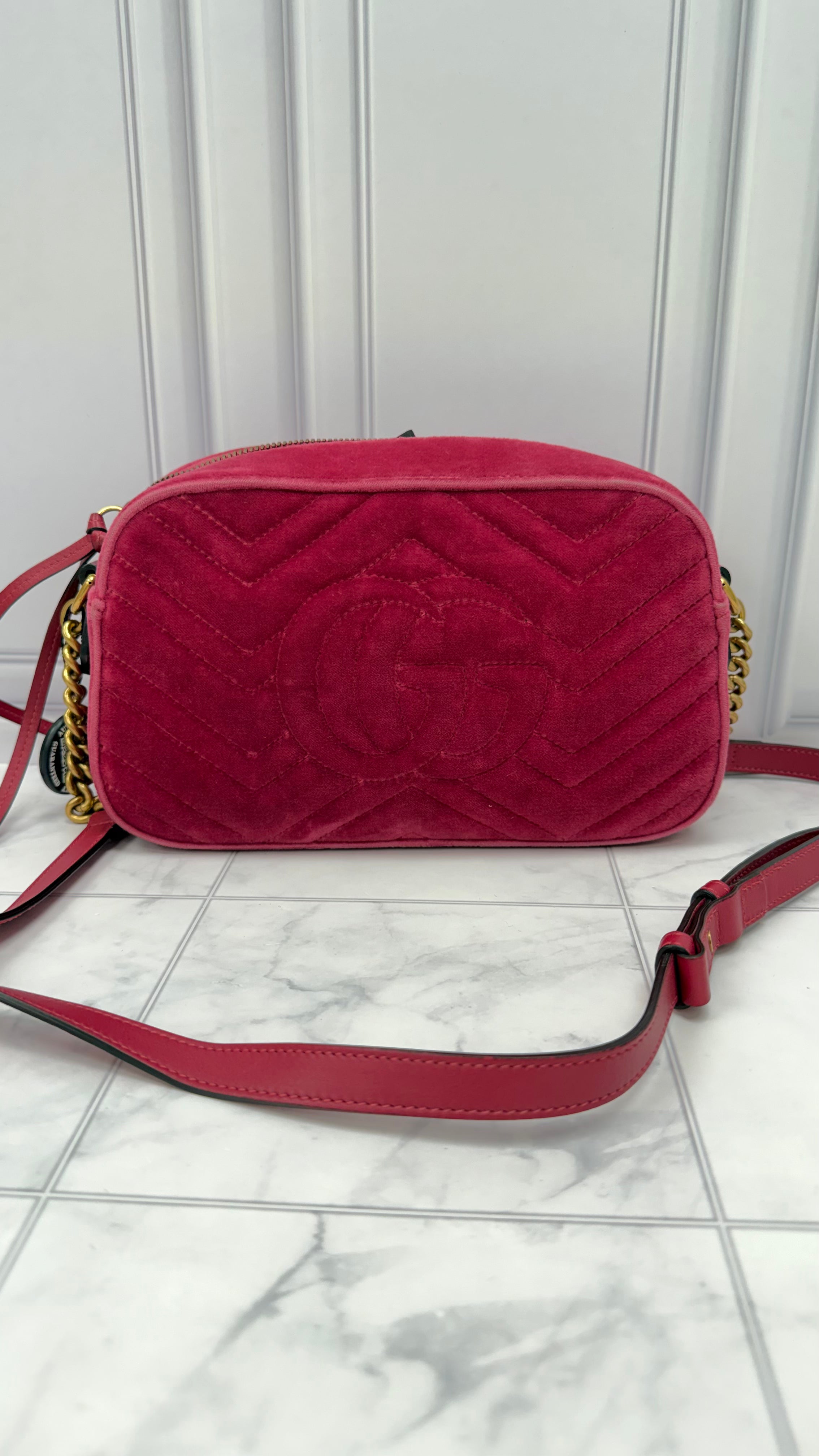Gucci Pink Velvet Small Marmont Crossbody