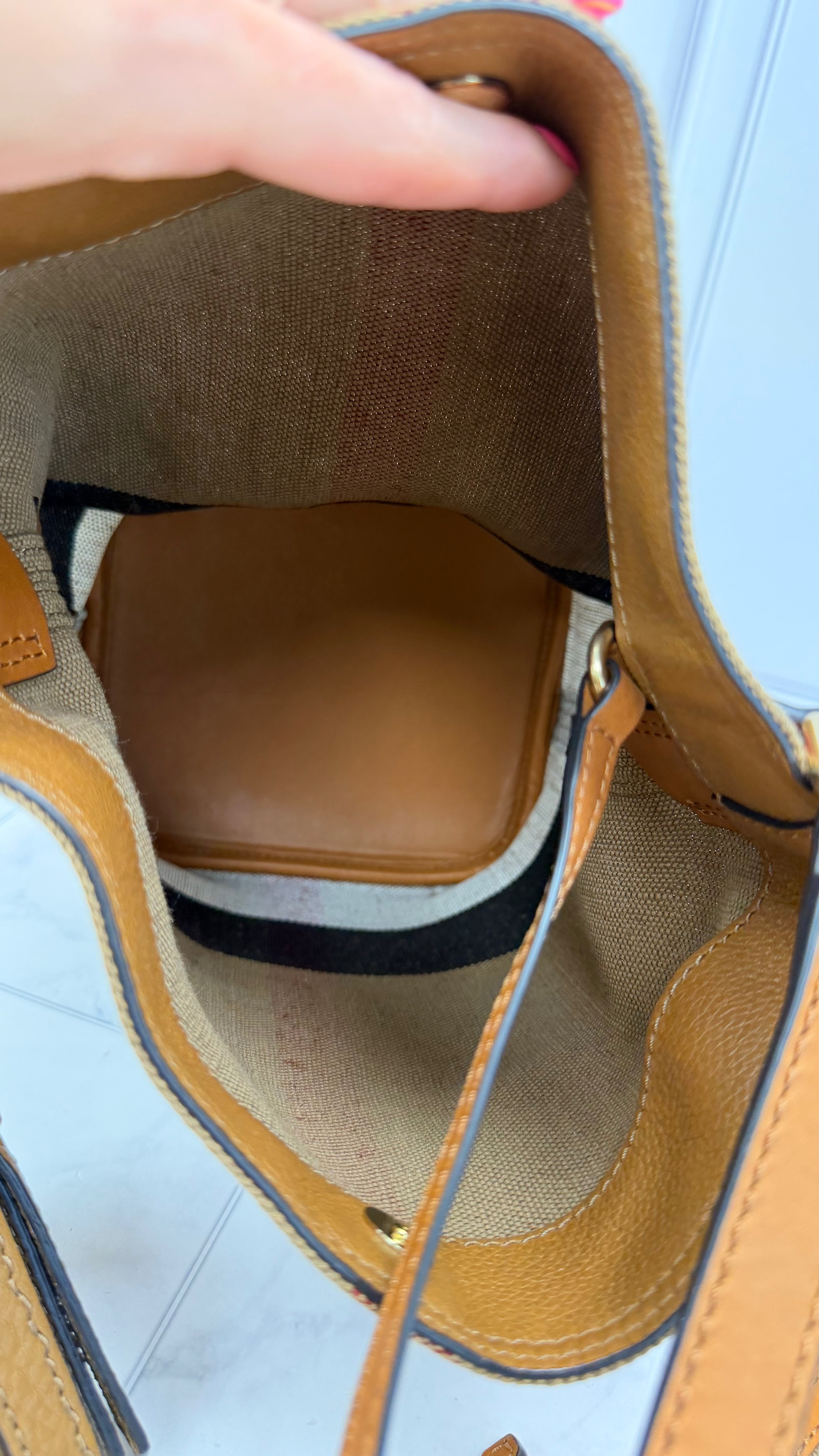 Burberry Beige Mega Check Canvas Bucket Bag & Pouch
