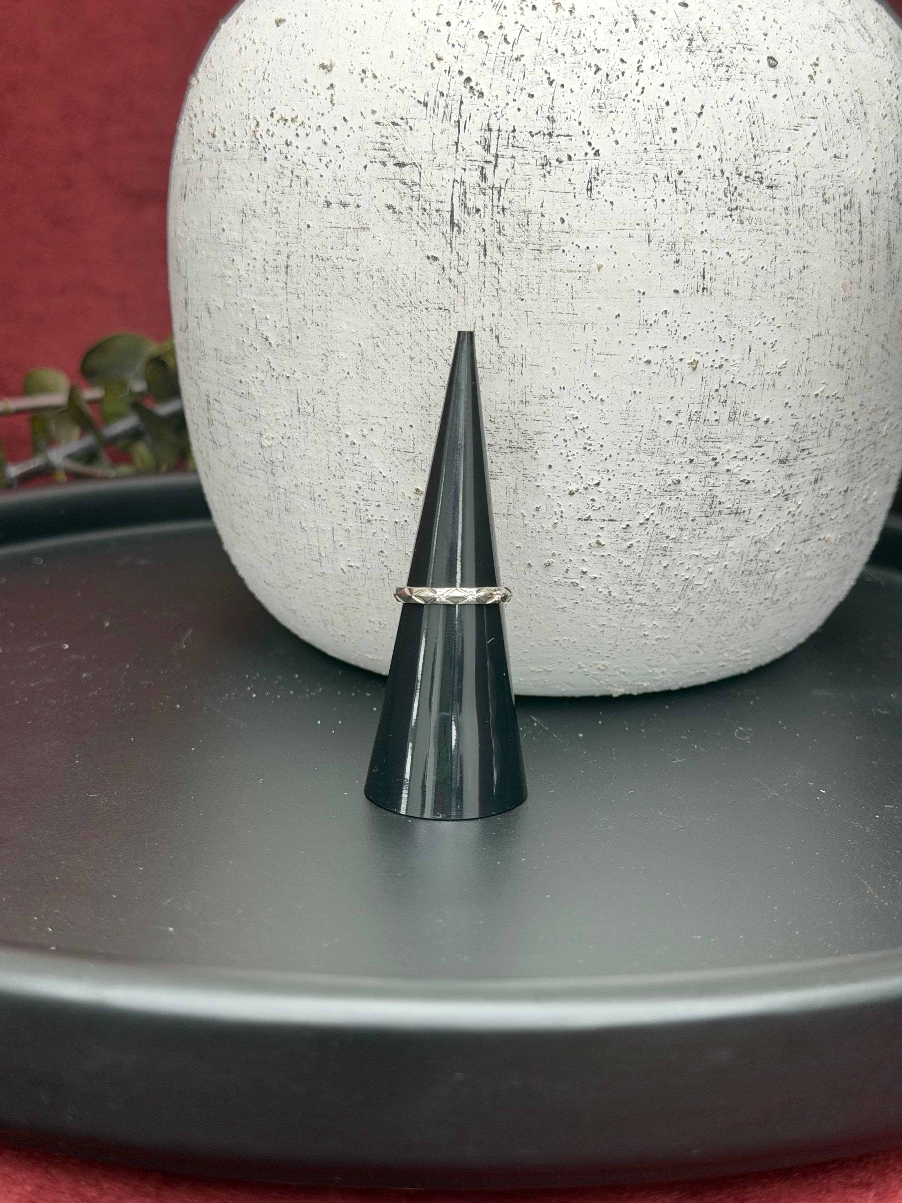 Chanel Diamond & Platinum Quilted Ring Size 4.5