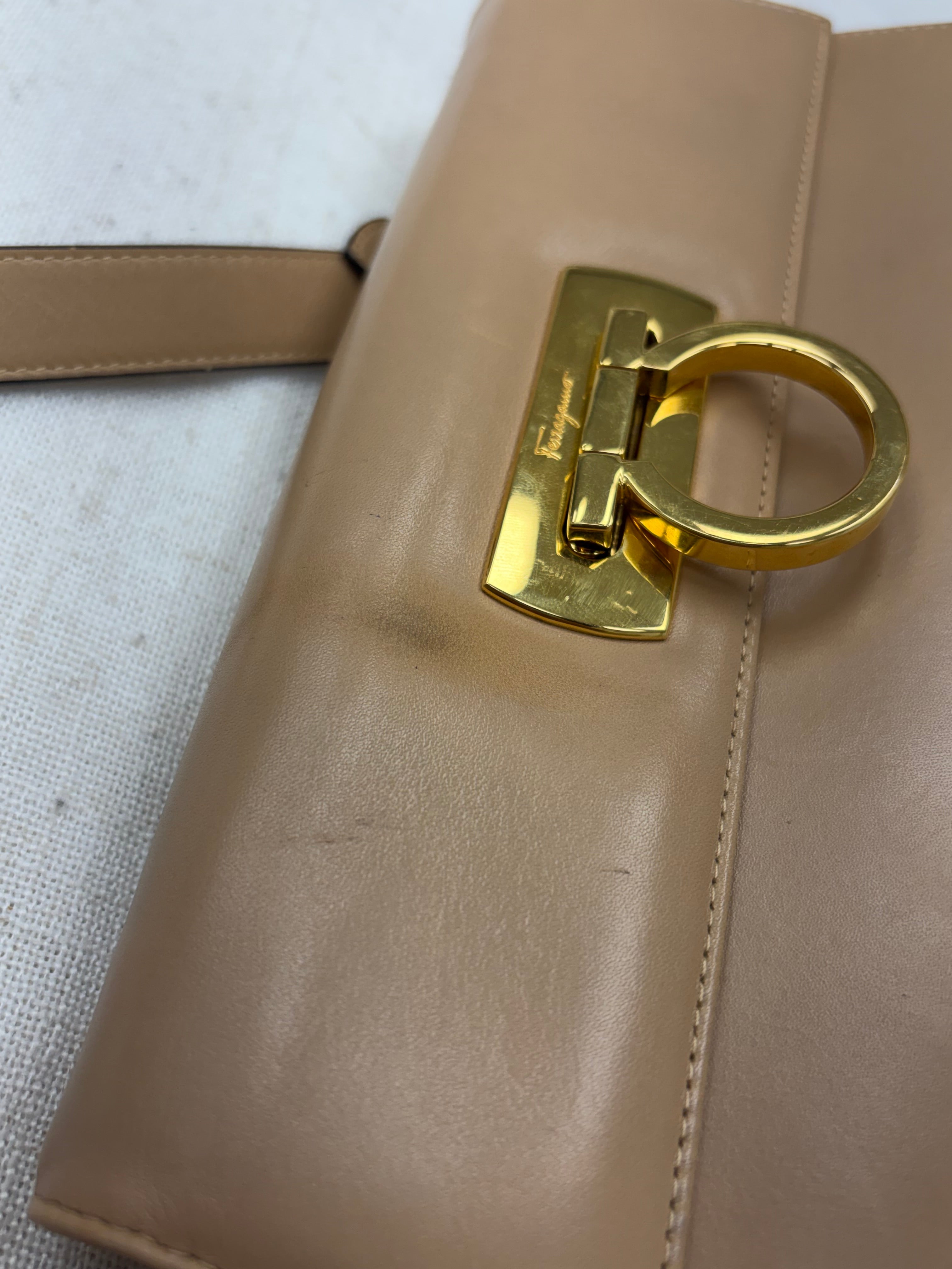 Salvatore Ferragamo Brown Leather Gancini Crossbody Bag