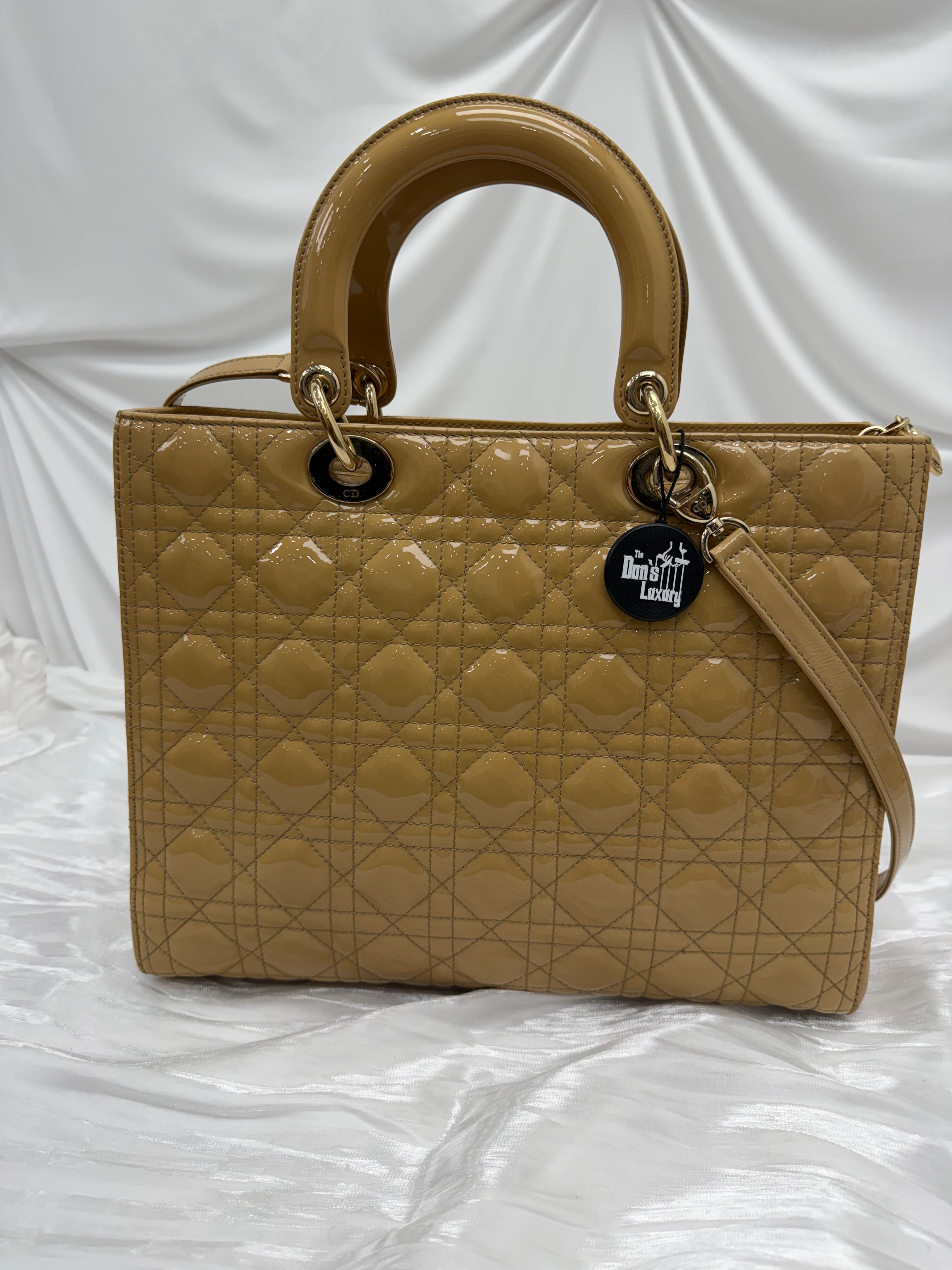 Christian Dior Beige Patent Leather Large Lady Dior