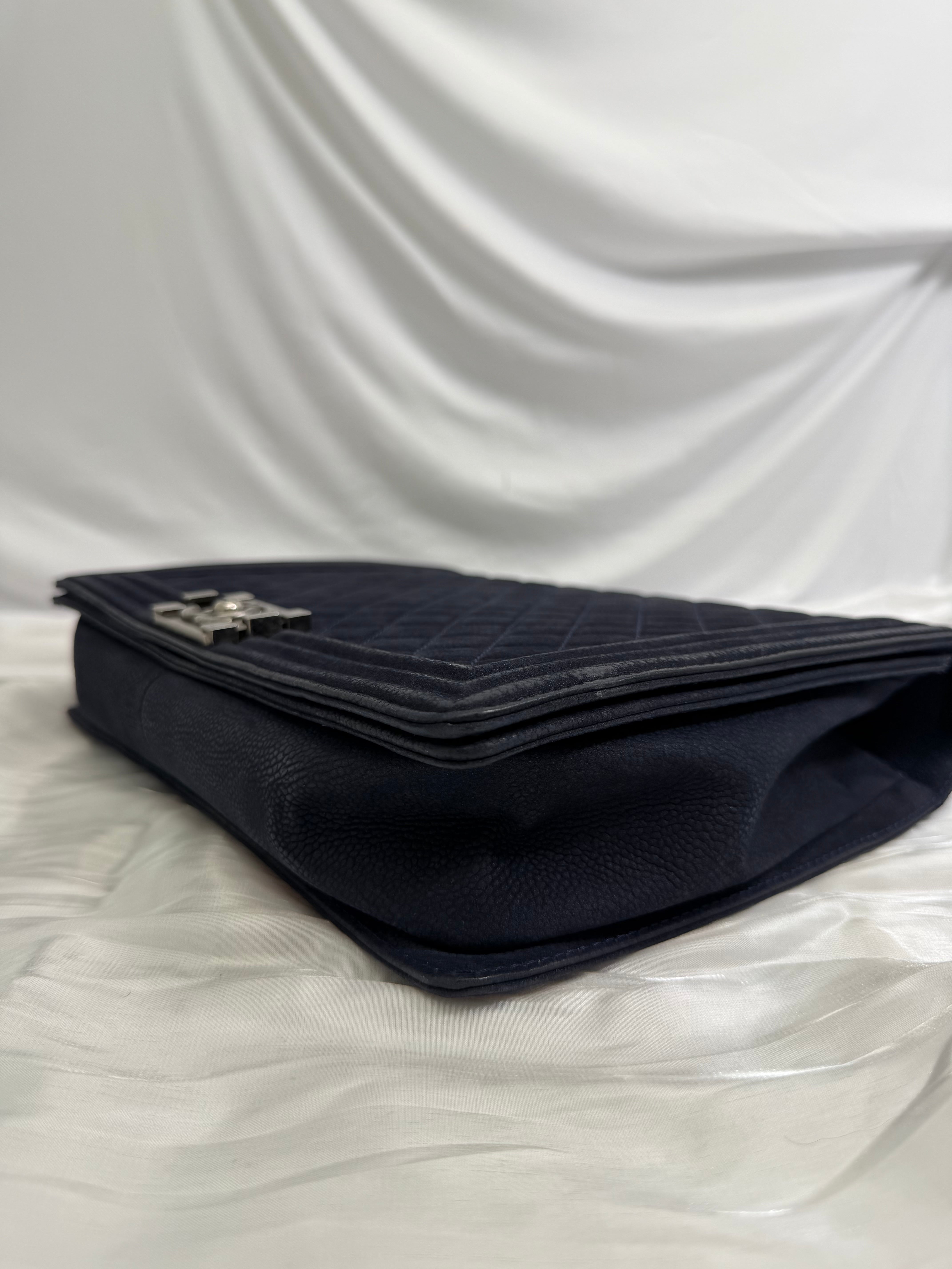 Chanel Navy Quilted Caviar Large Boy Bag