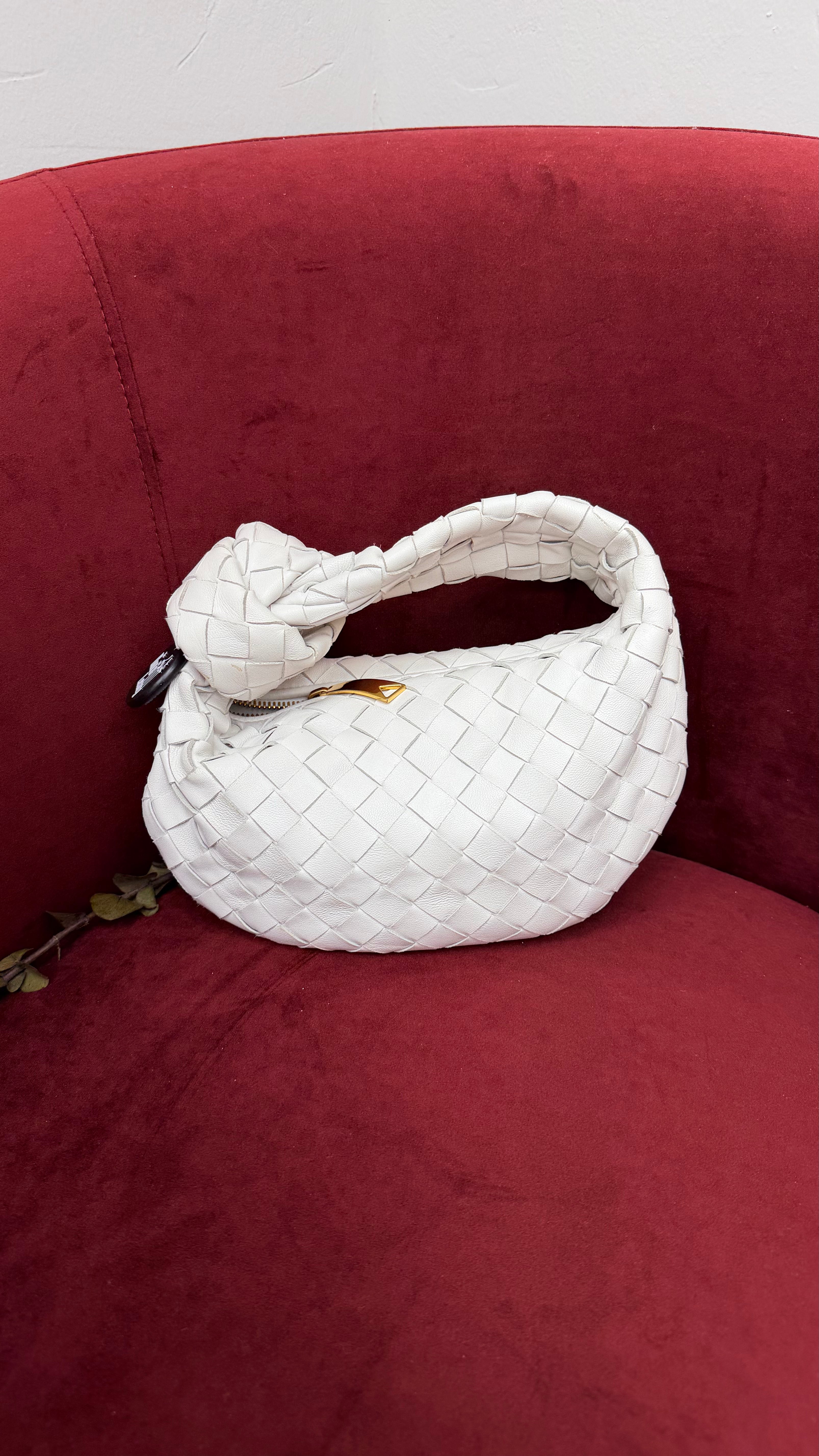 Bottega Veneta White Intrecciato Leather Mini Jodie Handbag